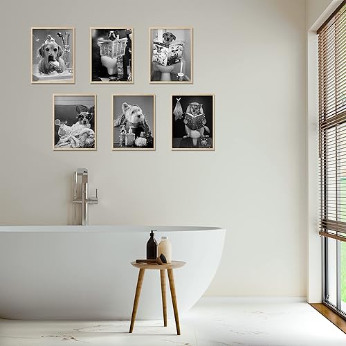 Miniatura 6 de YAODAYAO Glam - Juego de 6 lienzos artísticos con purpurina para baño, póster de lienzo en blanco y negro, moderno y divertido, decoración de pared