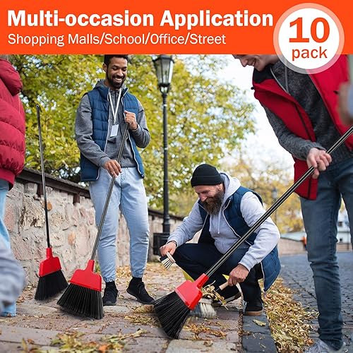 Miniatura 6 de Roshtia 10 escobas resistentes a granel de 54 pulgadas para interiores y exteriores con mango largo ajustable, suministros de limpieza de suelos