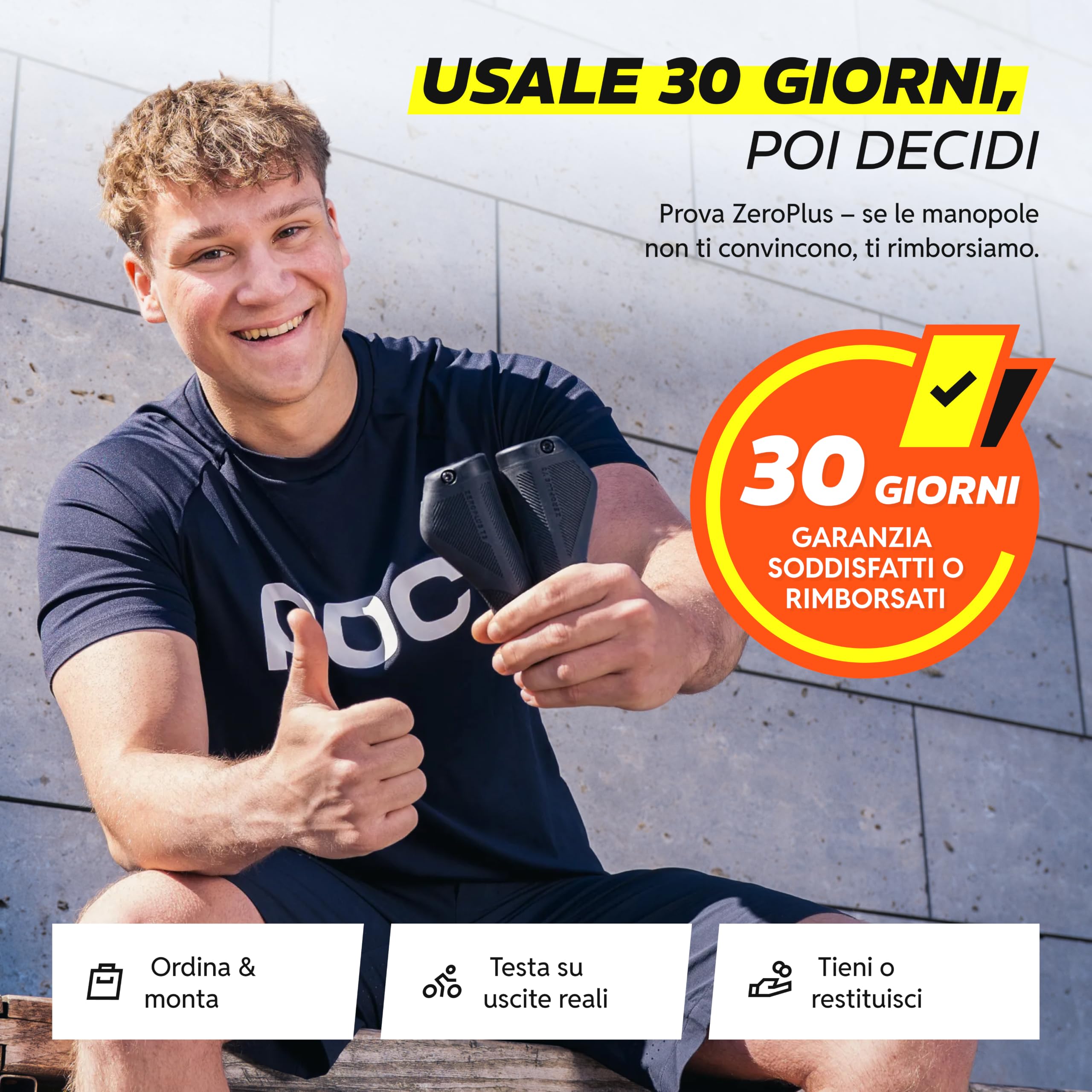 Alphatrail ZeroPlus manopole bici ergonomiche con aletta e supporto palmo, manopole ergonomiche MTB lock-on 22,2 mm, 1 paio, manopole bicicletta ergonomiche per e-bike, trekking & city