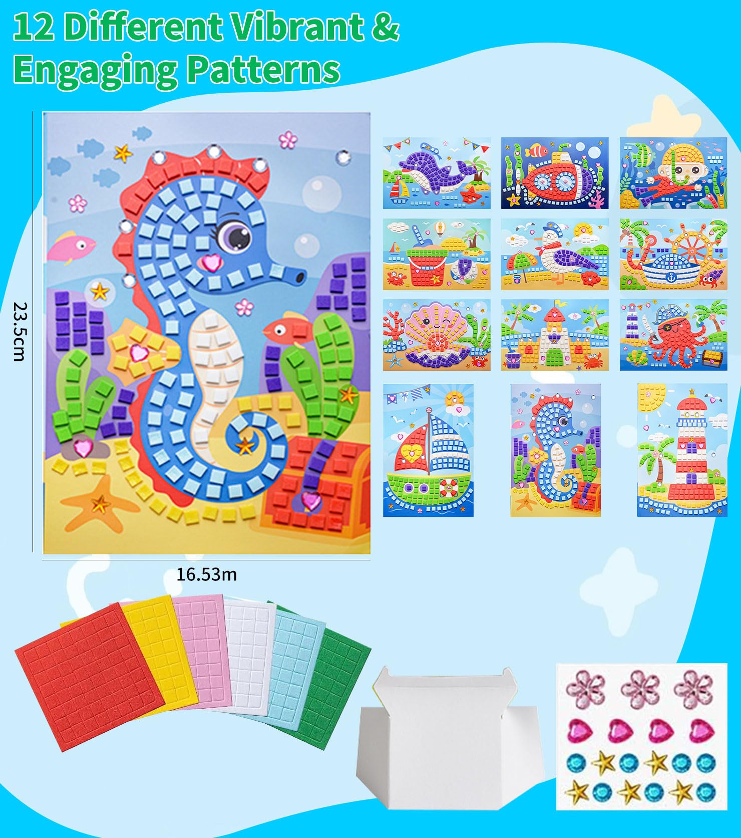 Fyihoxi Mosaik Steckspiel Für Kinder – 16 Bastelsets Mit Aufklebern, DIY Malerei, Lernspielzeug Für Kreativität