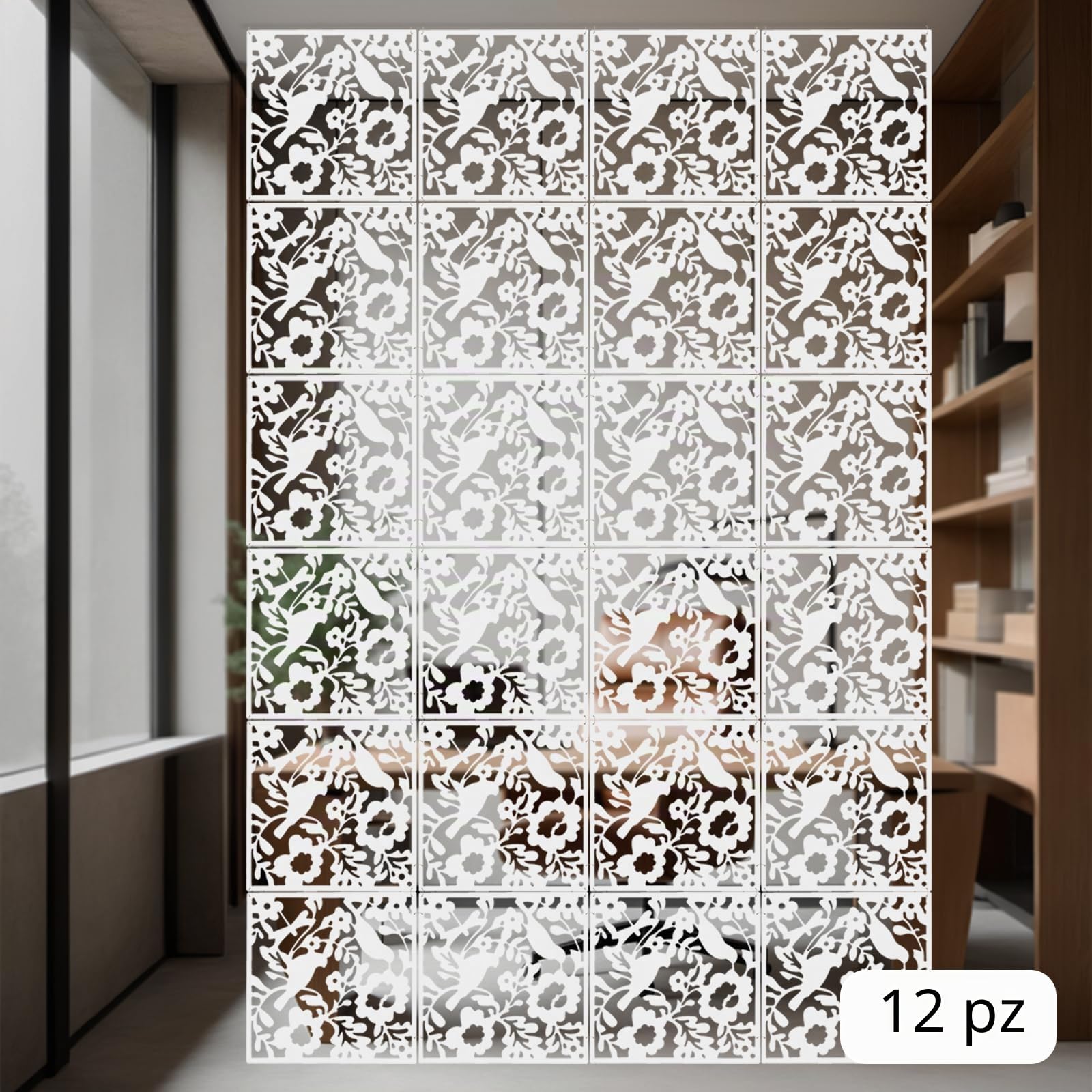 Divisore da appendere, 12 pannelli per camera/hotel, pannello decorativo da parete, 12 divisori sospesi, per camera da letto, sala da pranzo, soggiorno, ingressi, bianco, 40 x 40 cm