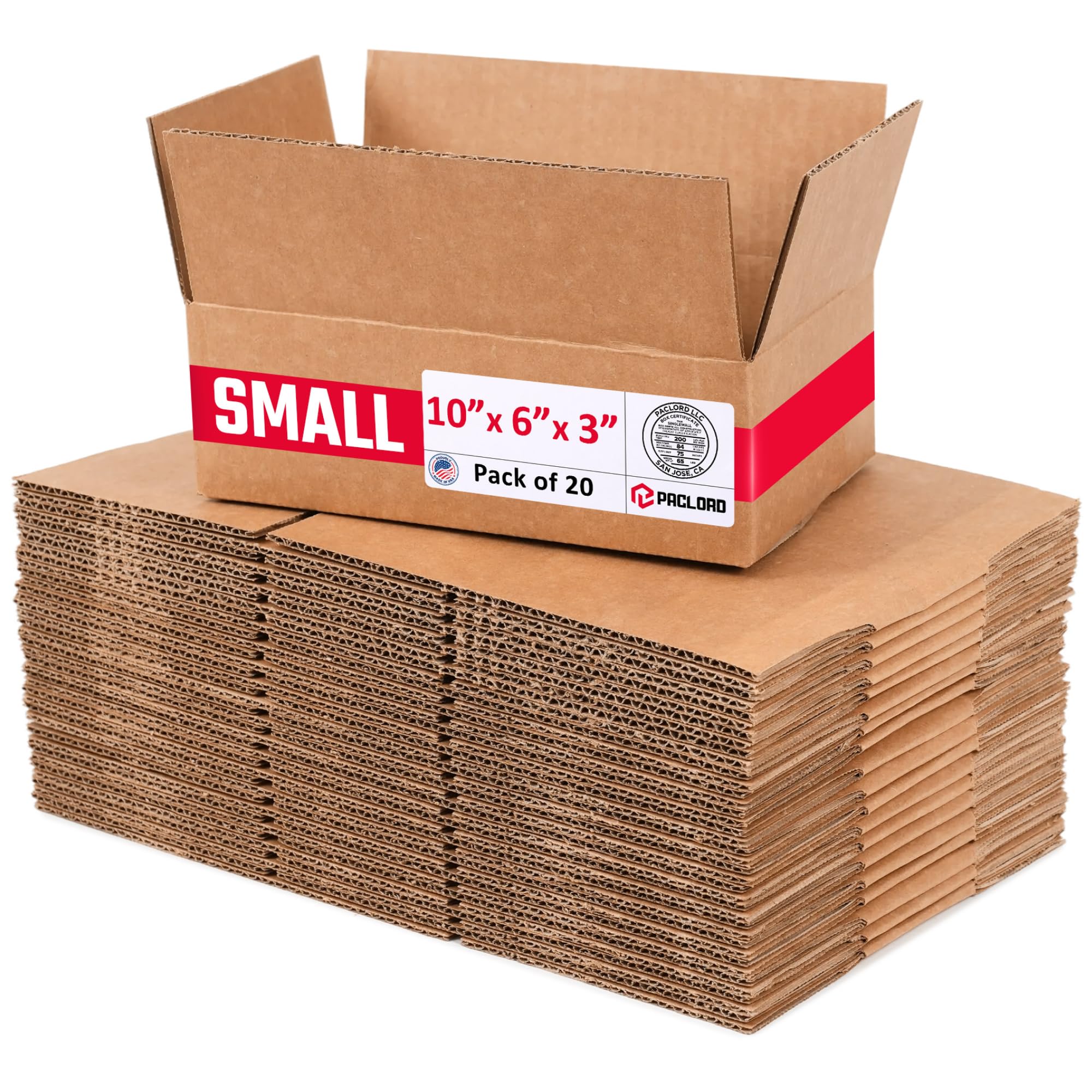 Small Cardboard Boxes 10"L x 6"W x 3"H (Pack of 20) - USA-Made Packing Boxes for Moving, Shipping, or Storage - USPS, UPS, FedEx Approved - Professional Packing Supplies for Moving | USA-Made Packing Boxes for Moving, Shipping, or Storage - USPS, UPS, FedEx Approved - Professional Packing Supplies