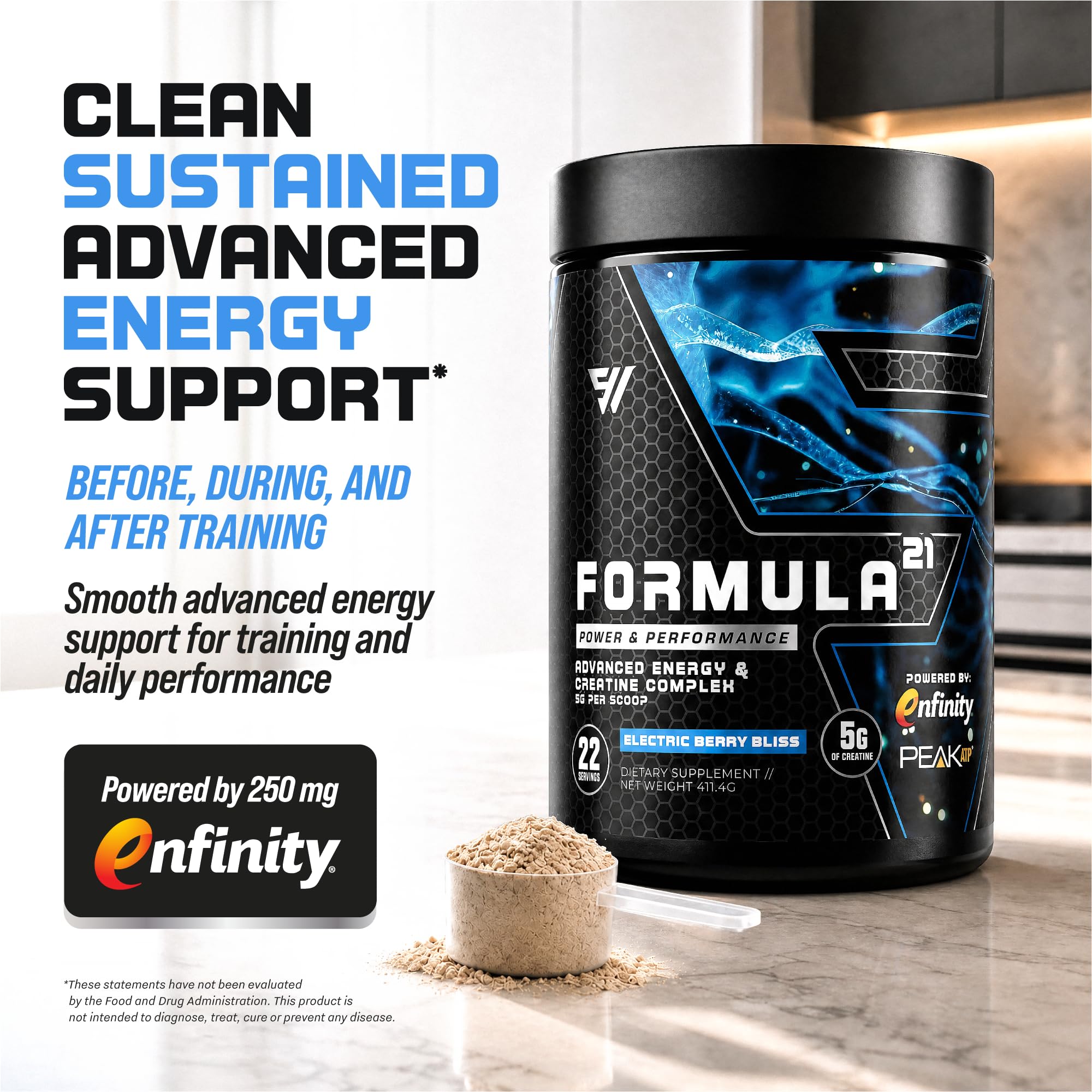 Pre Workout – 6-in-1 Daily Complex for Energy, Focus, Muscle & Performance – 5g Creatine, Beta Alanine, PeakATP, Enfinity – Electric Berry Bliss, 22 Servings — Amazon image 3