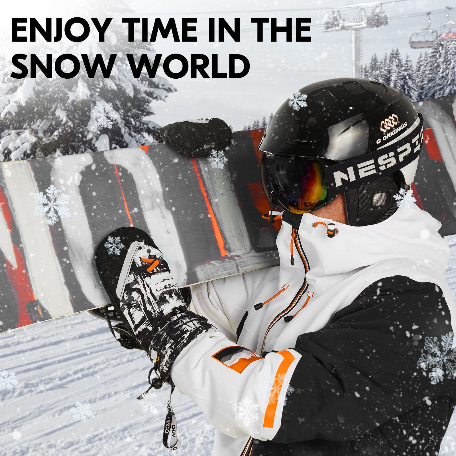 Vgo... Guanti da Sci Impermeabili, Guanti Invernali Snowboard in Pelle da Neve in Thinsulate 3M Antivento Termici
