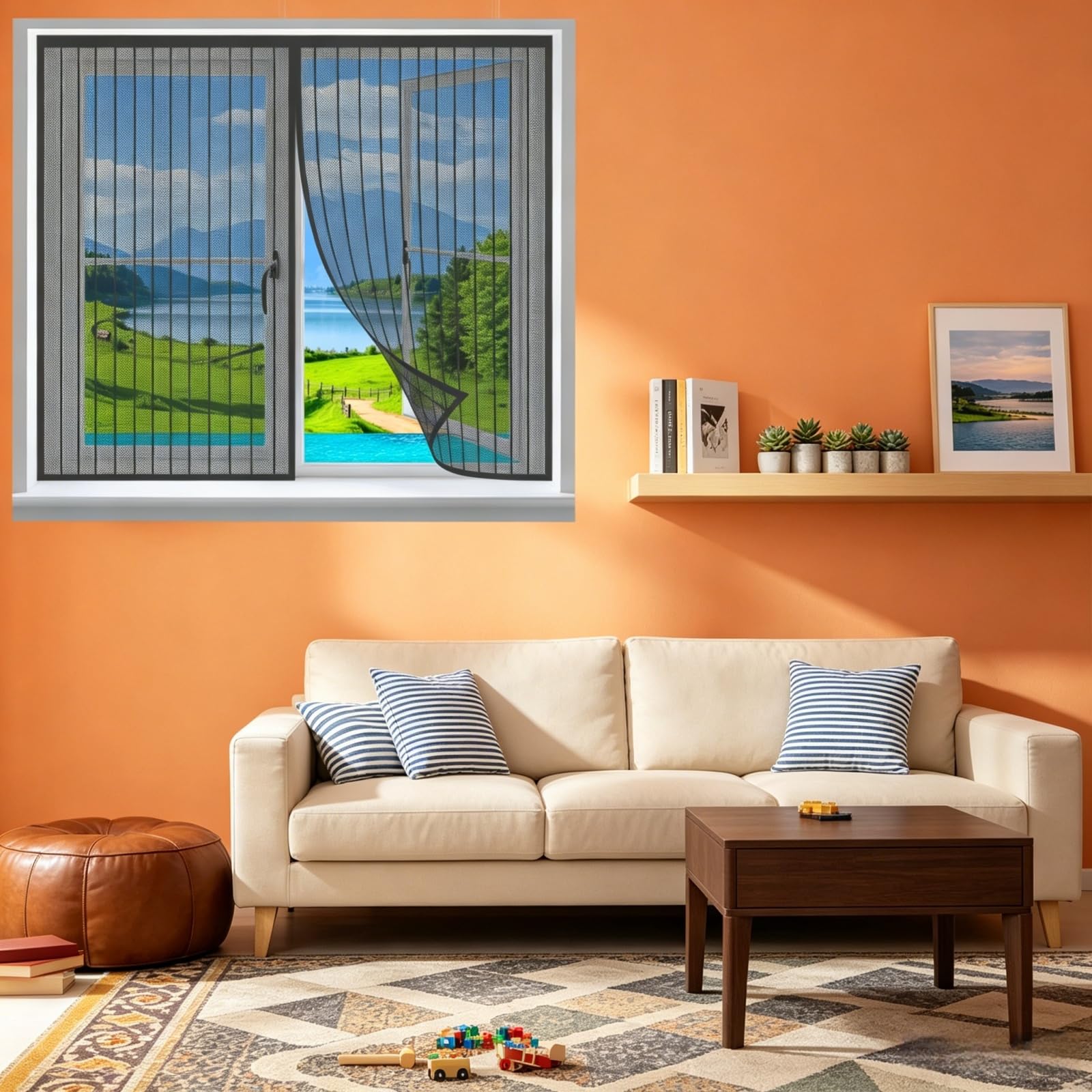 Mosquito Window Nets 142 x 140 cm Easy Installation Adjustable DIY Window Fly Screen No Drilling Or Screwing Suitable for Windows Doors Or Skylights, Black