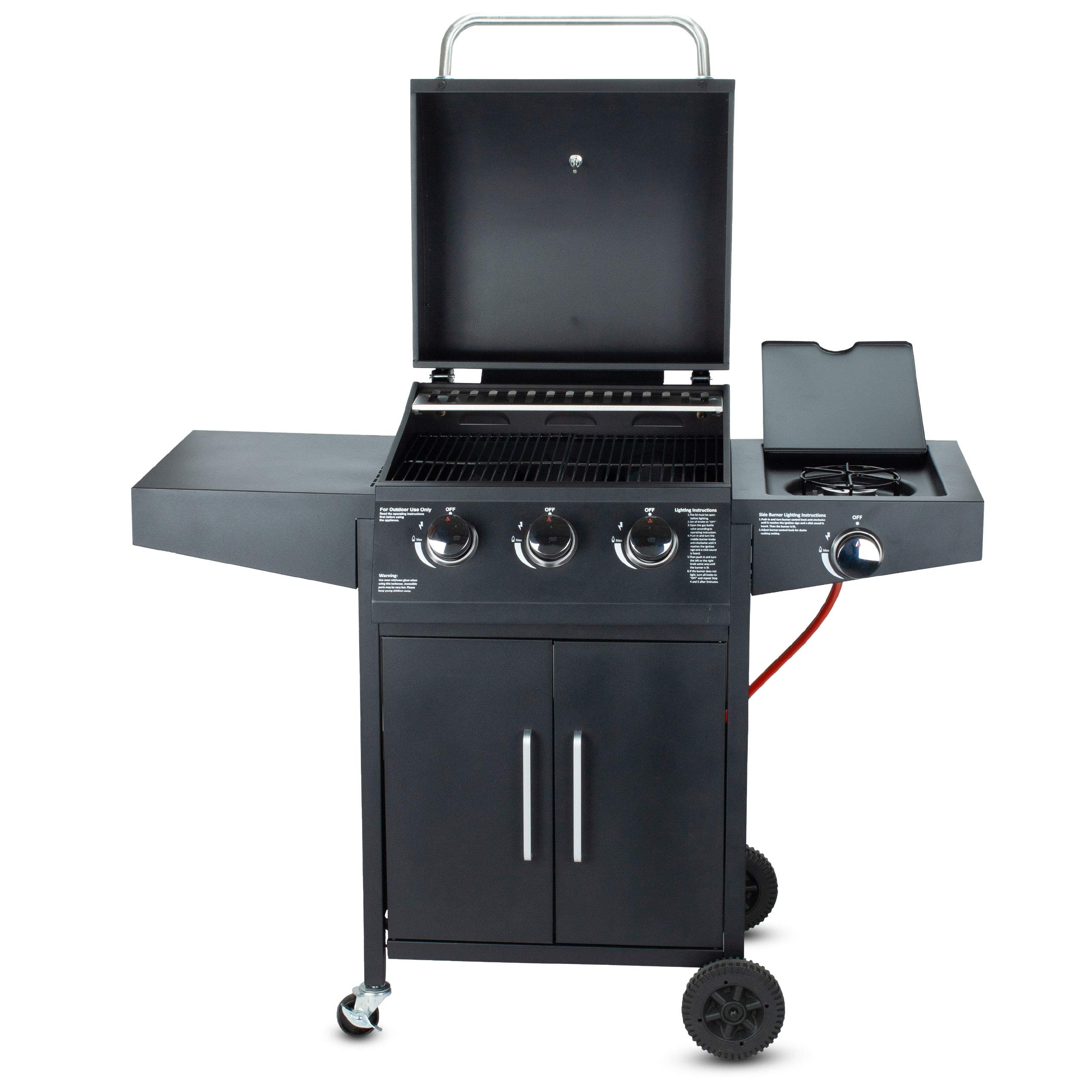 GrillMaster Grill Gazowy PartyTogether 3+1 + Pokrowiec, Ogrodowy, Na Gaz, z Termometrem, z Kółkami, z Dodatkowym Palnikiem