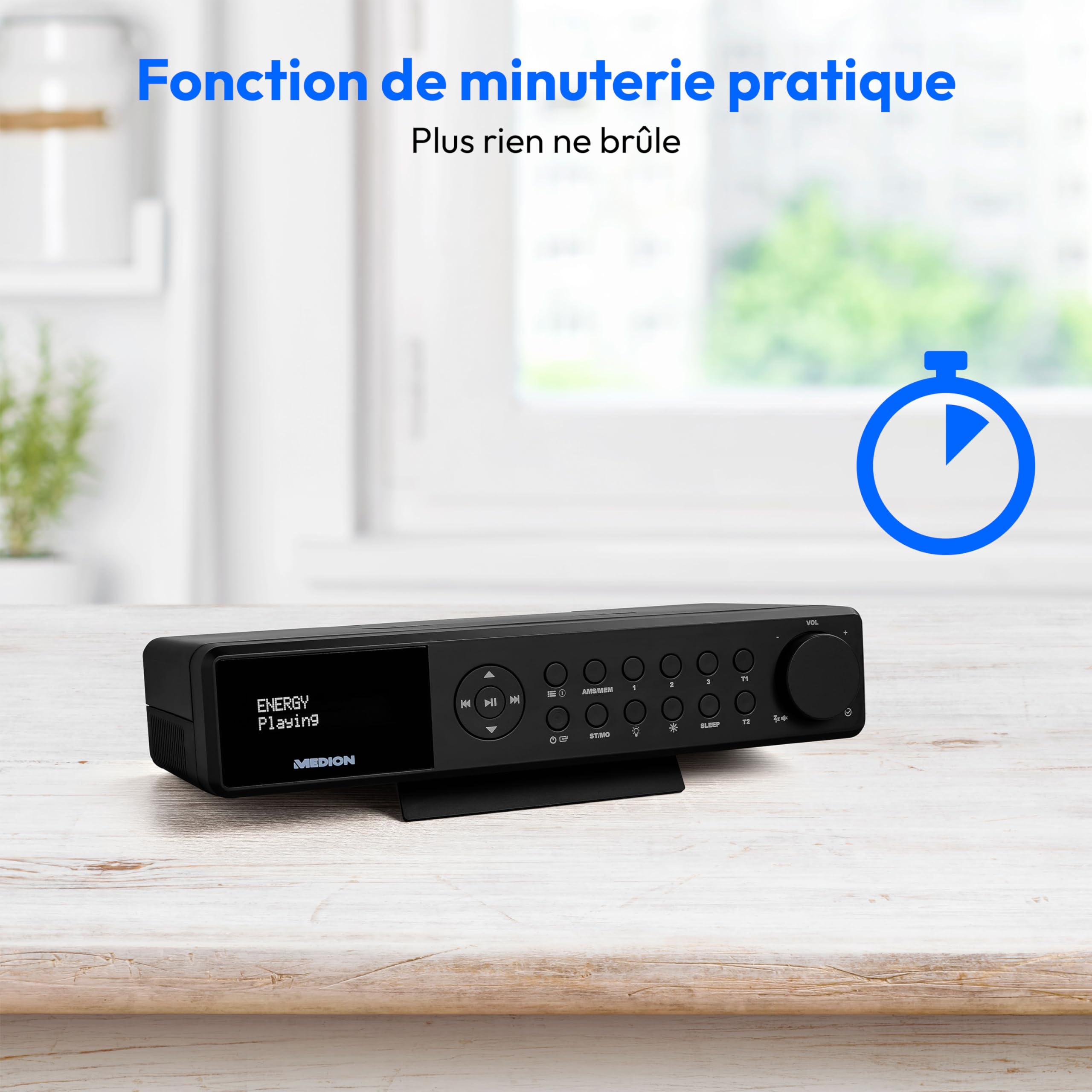 Radio de Cuisine encastrable MEDION E6660 (Radio de Cuisine Dab+, Radio FM PLL, Bluetooth, Barre Lumineuse LED, encastrable, minuterie de Cuisson, Affichage de l'heure) Noir