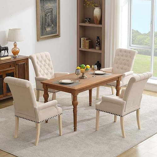 Miniatura 2 de Sillas de comedor con brazos, sillas de comedor tapizadas de tela con patas de madera maciza, sillón decorativo para cocina, comedor, sala de estar,