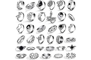 35 Pcs Alt Rings: Vintage Silver Knuckle Rings Set for Women and Men