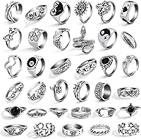 Vista 1 de 17IF Juego de anillos grunge góticos de plata vintage para mujeres, hombres y niñas, gruesos, góticos, punk, apilables, ajustables, abiertos