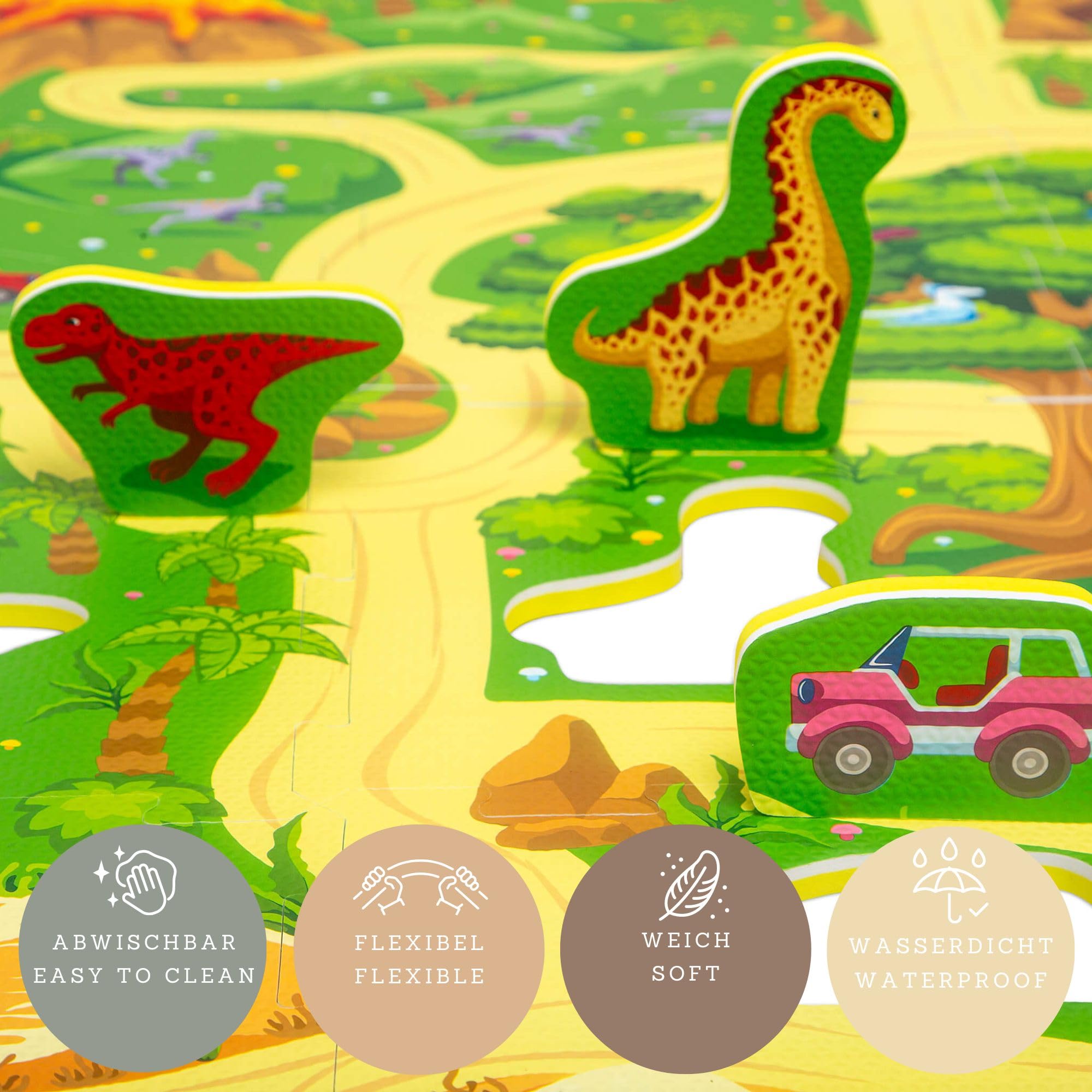 Hakuna Matte Car Foam Play Mats 1,2 x 1,2 m – 16 baldosas de Espuma entrelazadas y 11 Formas de Coche extraíbles para divertirse Jugando – 20% más Grueso y Suave – Puzzle Play Mat – No tóxico