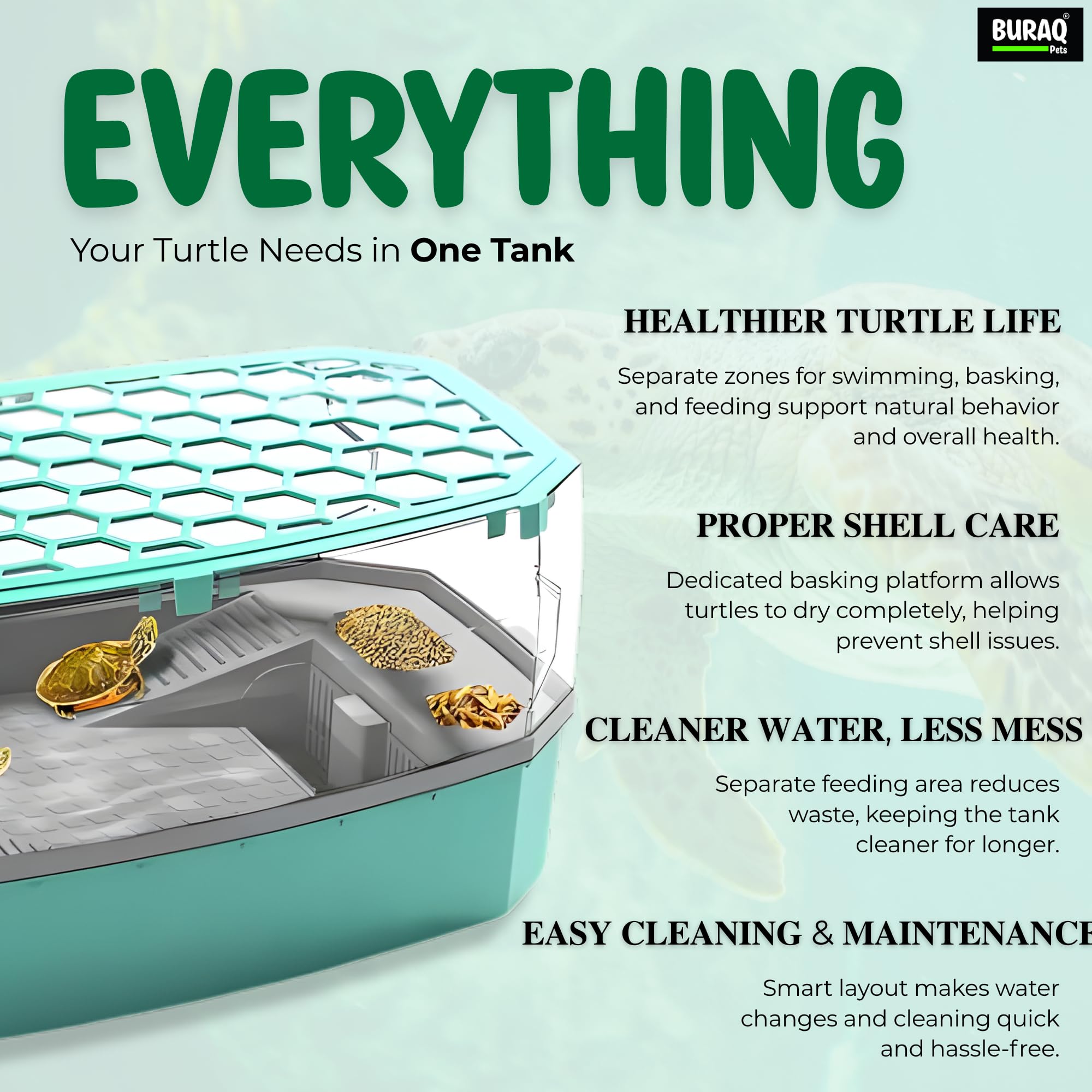 Buraq Pets Turtle Tank with Filter & Basking Area for Small Turtles 1