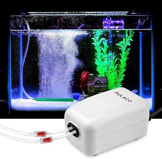 PULACO Dual Outlet Aquarium Air Pump, Quiet Oxygen Pump with Accessories for 10 to 100 Gallon