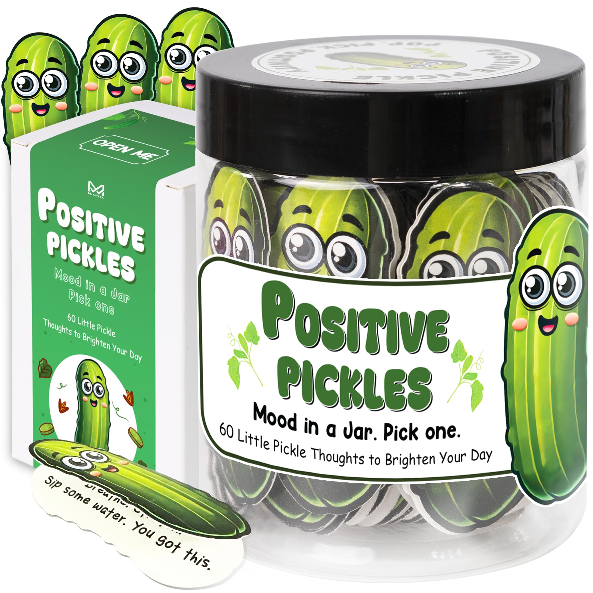 Emotional Supports Pickle Jar, 60 Positive Pickle Affirmation Cards for Women, Birthday Gifts for Women, Back to School Gifts, White Elephant Gifts, Teen Girl Gifts Trendy Stuff