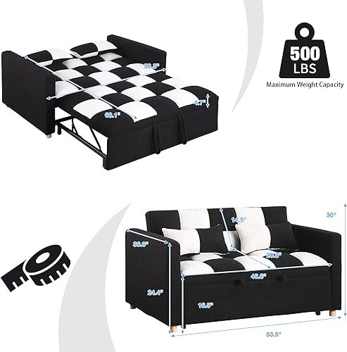 Miniatura 3 de Sofá cama individual de tela de peluche, silla convertible 3 en 1, sofá cama extraíble con respaldo reclinable, 2 almohadas, muebles de caravana