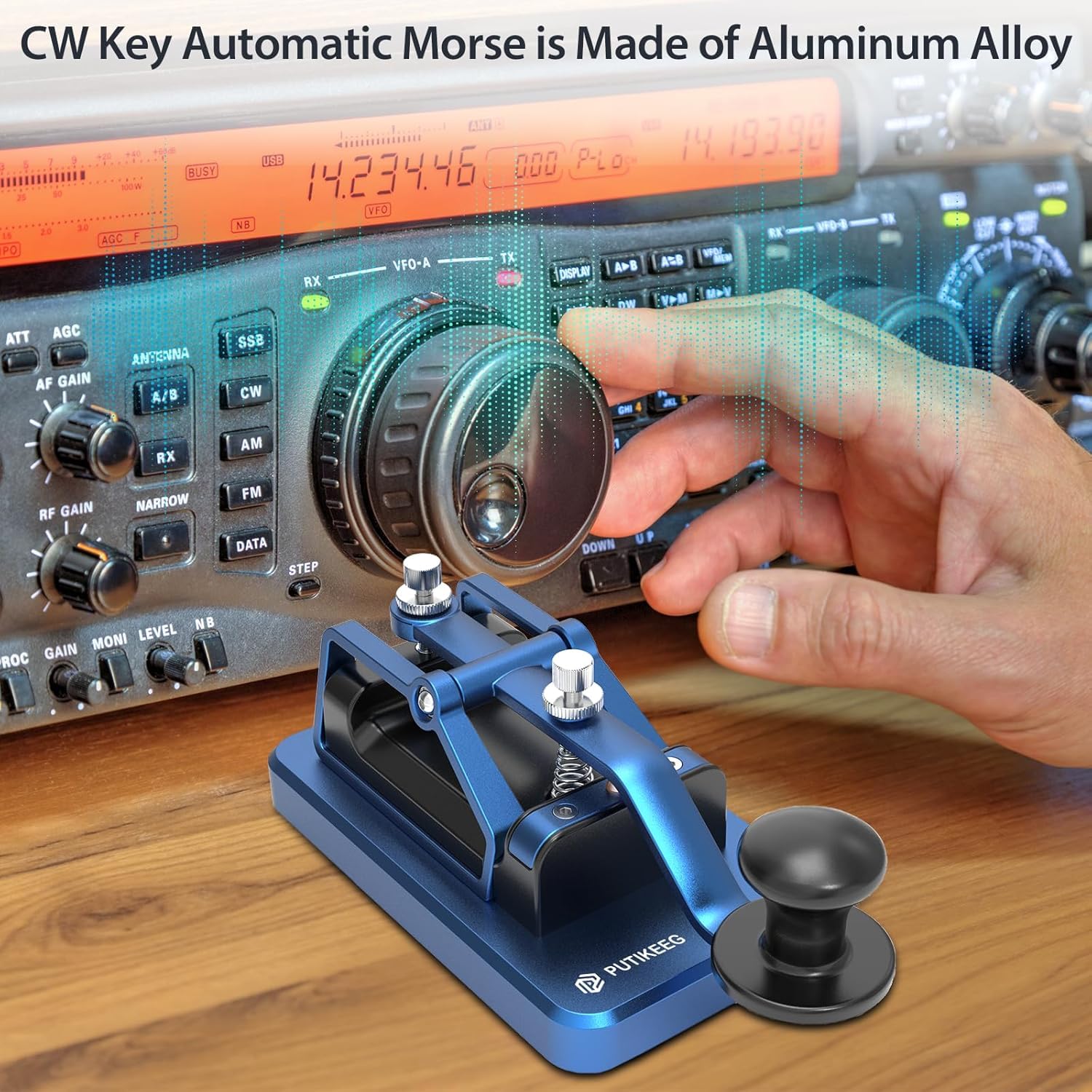 Mini CW Chiave Automatica Morse Send Telegram Doppia Paddle Morse Code Key Corpo in Lega di Alluminio (Blu)
