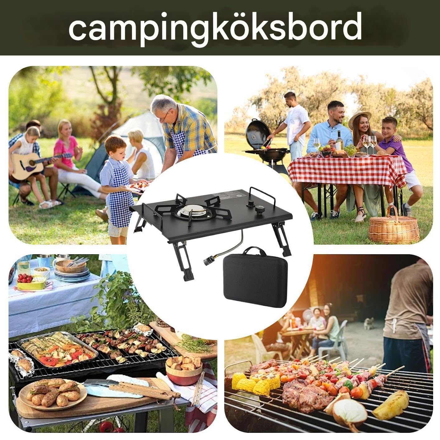 Campingkocher Outdoor Klappbarer Campingkocher Zum Kochen | Kochutensilien Mit Brenner Für Wandern Terrasse Garten Tisch Autoreise Party Angeln Tailgating Wohnmobil Grillen BBQ