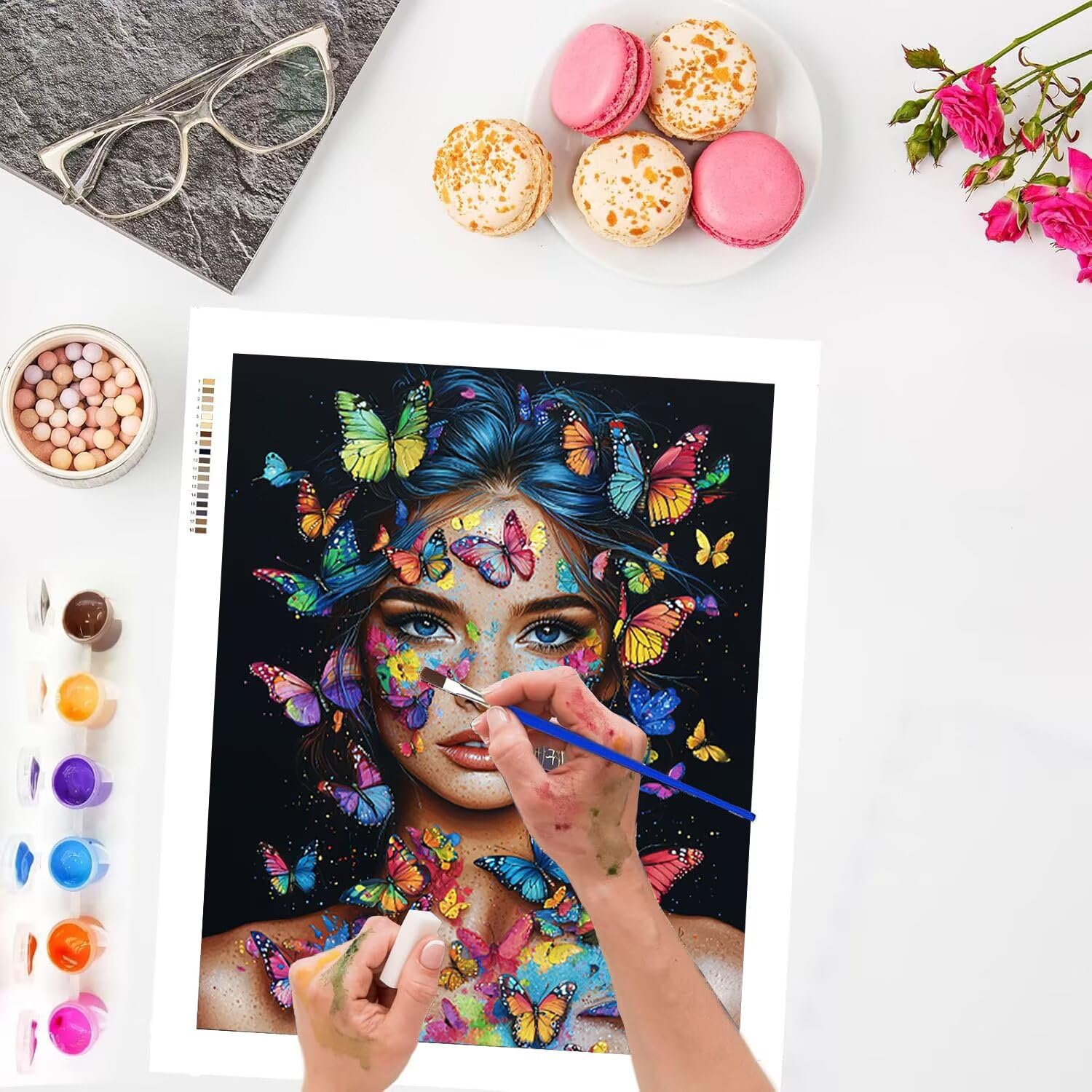 WEISHIWE Farfalla e donna Dipingere con i Numeri per Adulti, 70x90cm a-376 | Paint by Numbers Kit con Pennelli e Acrilico Pigmento, Fai da te Olio La Pittura di Numeri Kit, Decora la Casa, senza Cornice