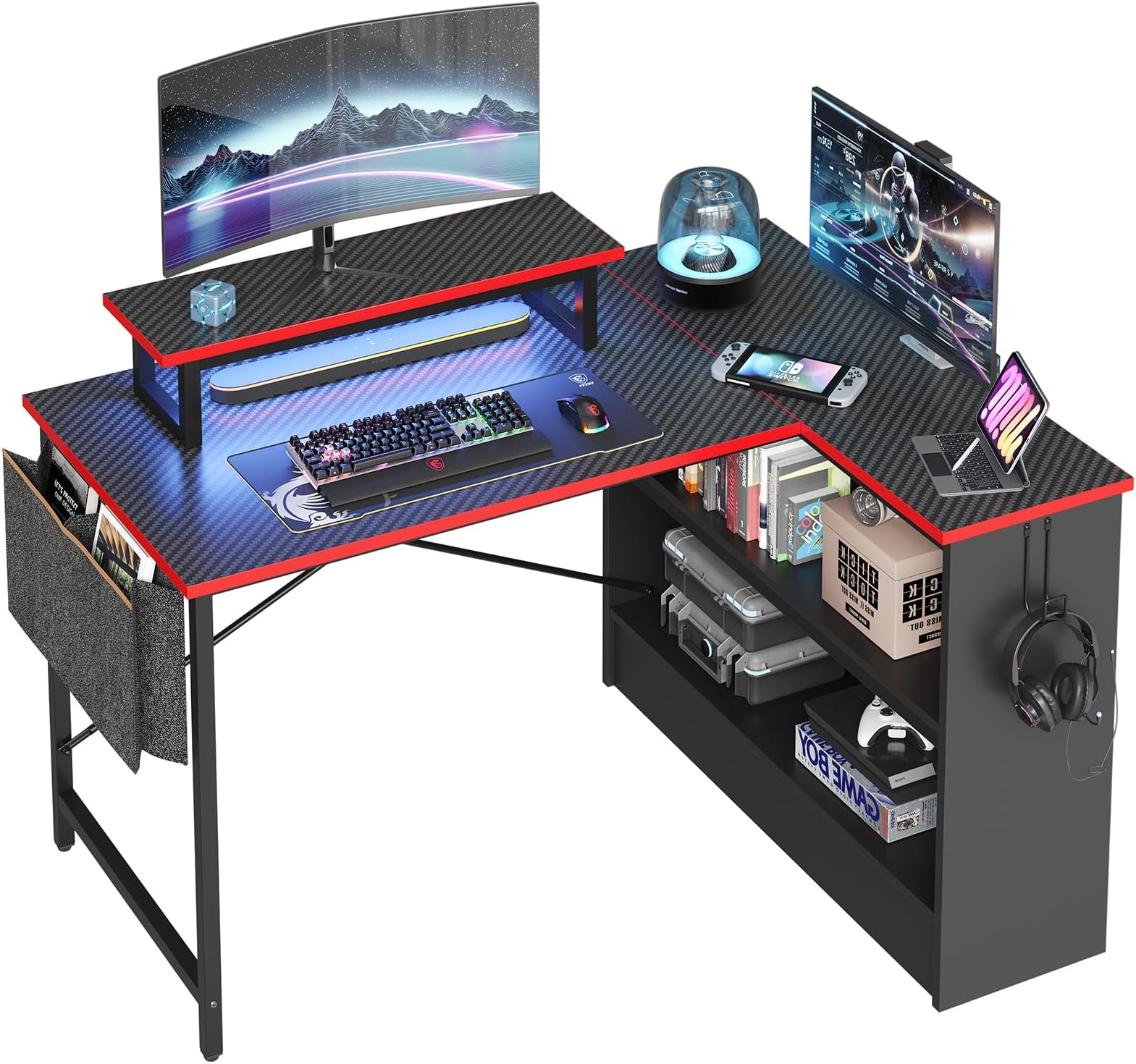 Bestier Bureau d'angle réversible en forme de L avec étagères de 216,6 cm ou table longue pour 2