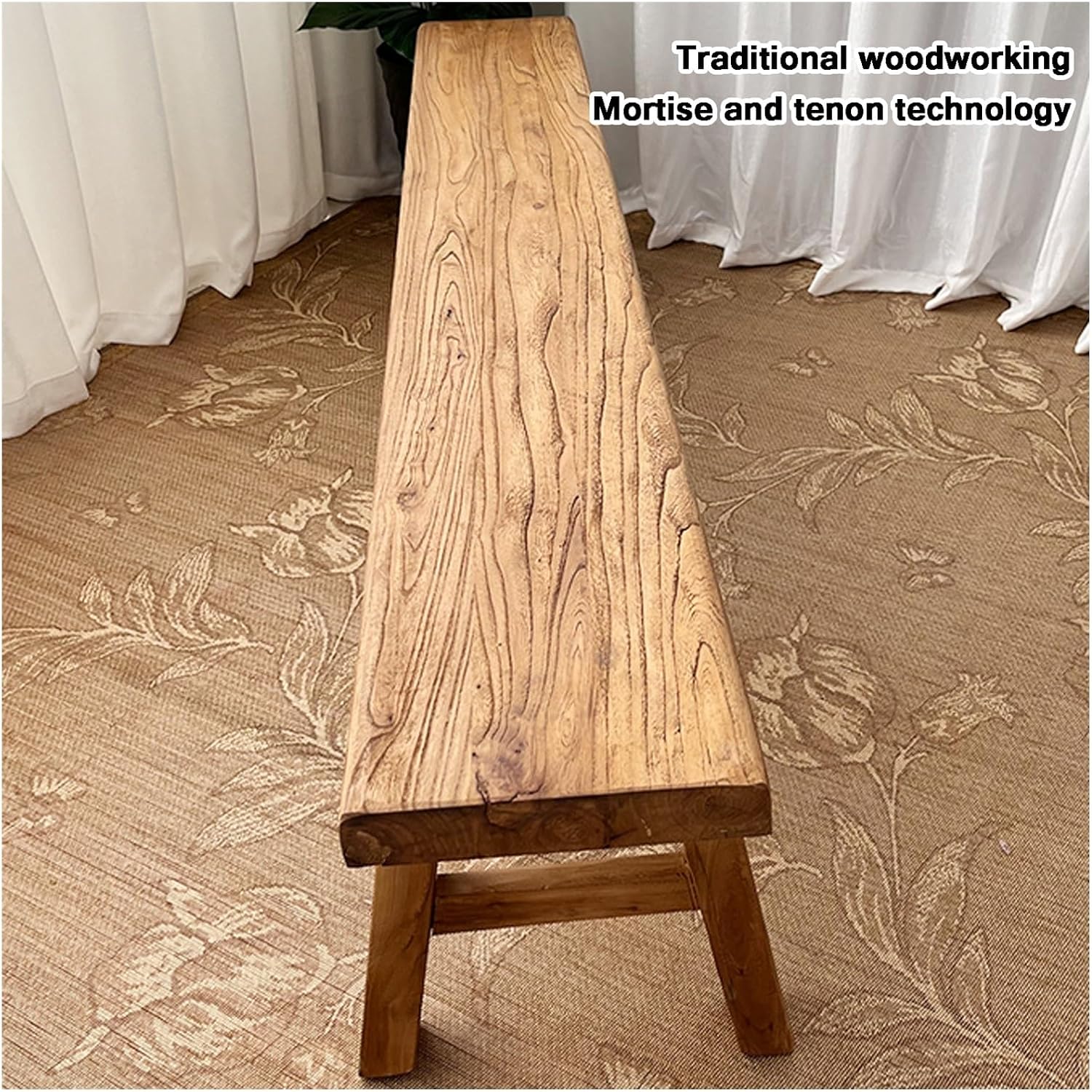 Farmhouse Wooden Dining Narrow Bench Indoor Natural Solid Wood Living Room Kitchen Long Bench Entryway Shoe Rack Benches for Bedroom Hallway(120 * 26 * 45cm)