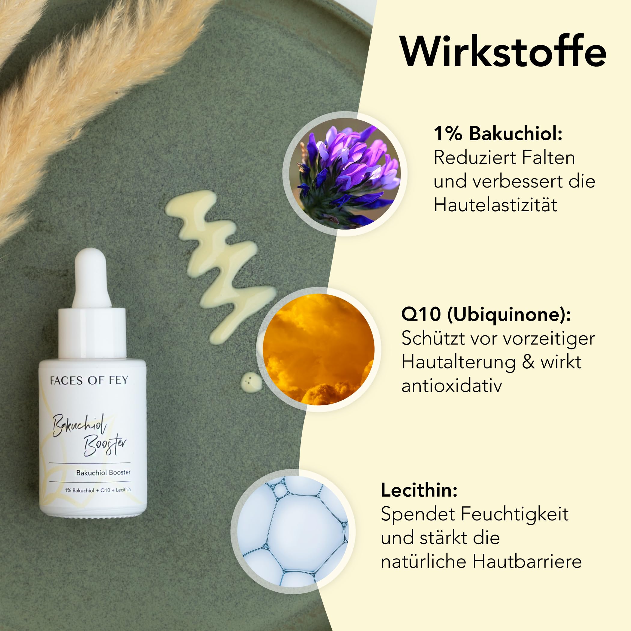 Bakuchiol Booster – siero anti-invecchiamento – 1% Bakuchiol – alternativa al retinolo naturale – Q10 & lecitina – Face of FEY – cosmetico attivo – 30 ml