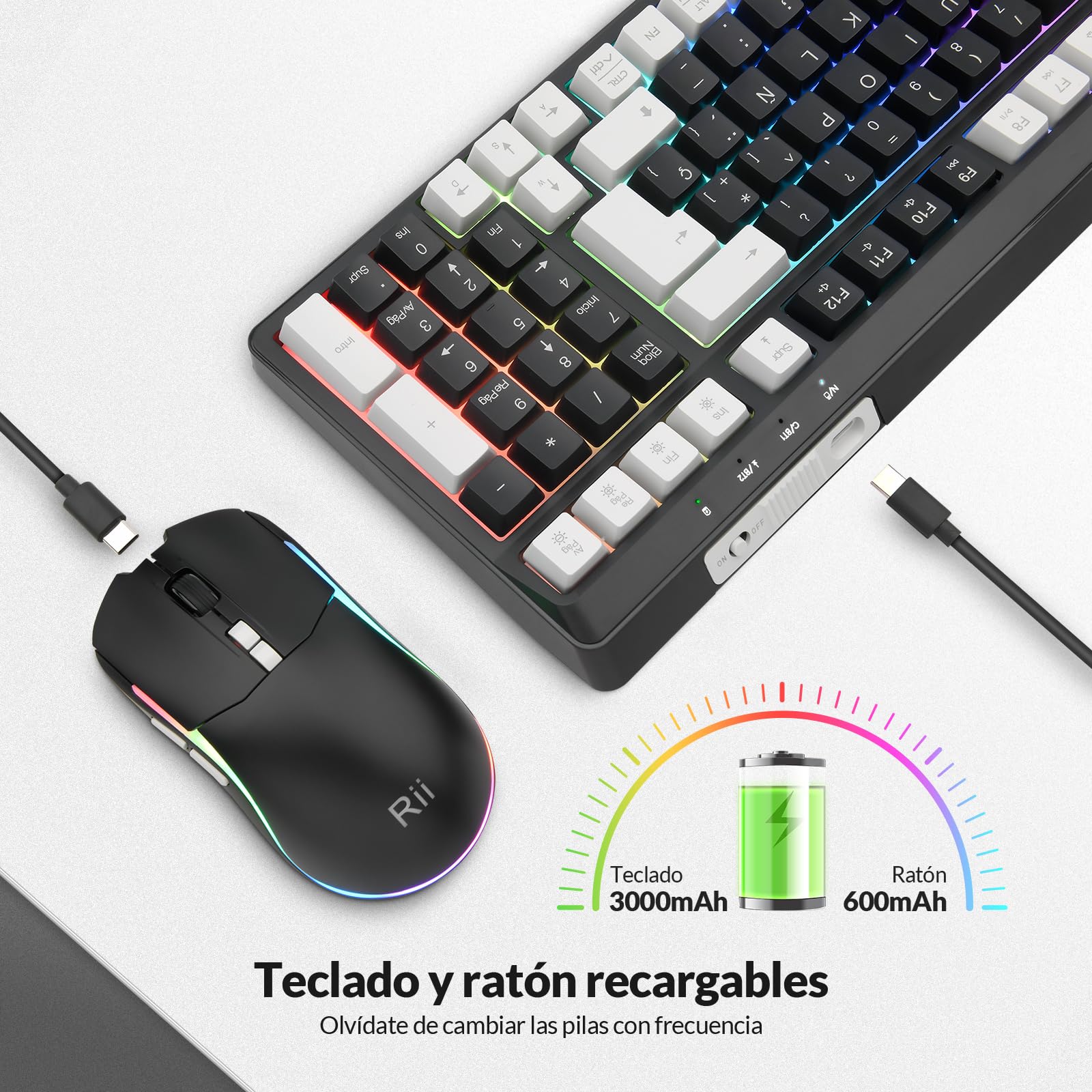Rii RK301 Combo de Teclado y ratón Inalámbricos, Teclado y Ratón