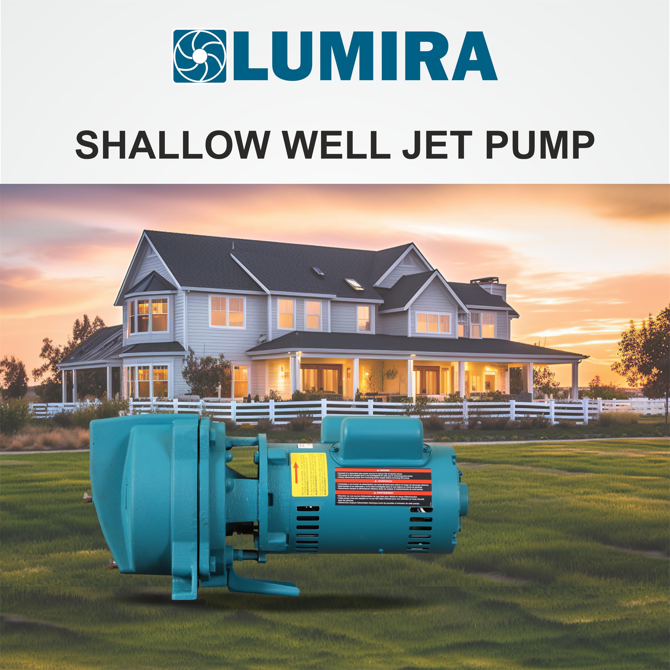 Lumira Shallow Well Jet Pump 0.5 HP, Cast Iron. 115/230 volts single phase.