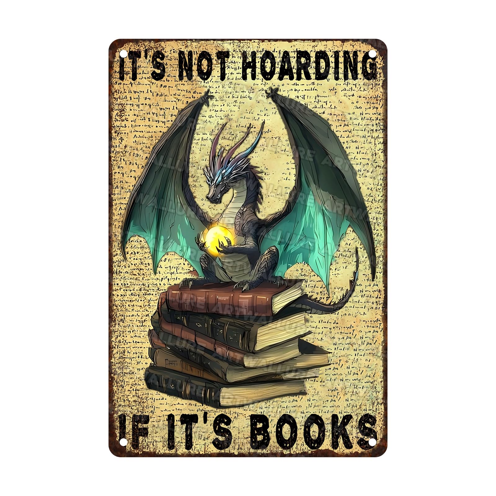 Metal Dragon Sign It's Not Hoarding If It's Books Vintage Sign for Home Cafe Bedroom Library Bookshelf Wall Decor 8x12inch