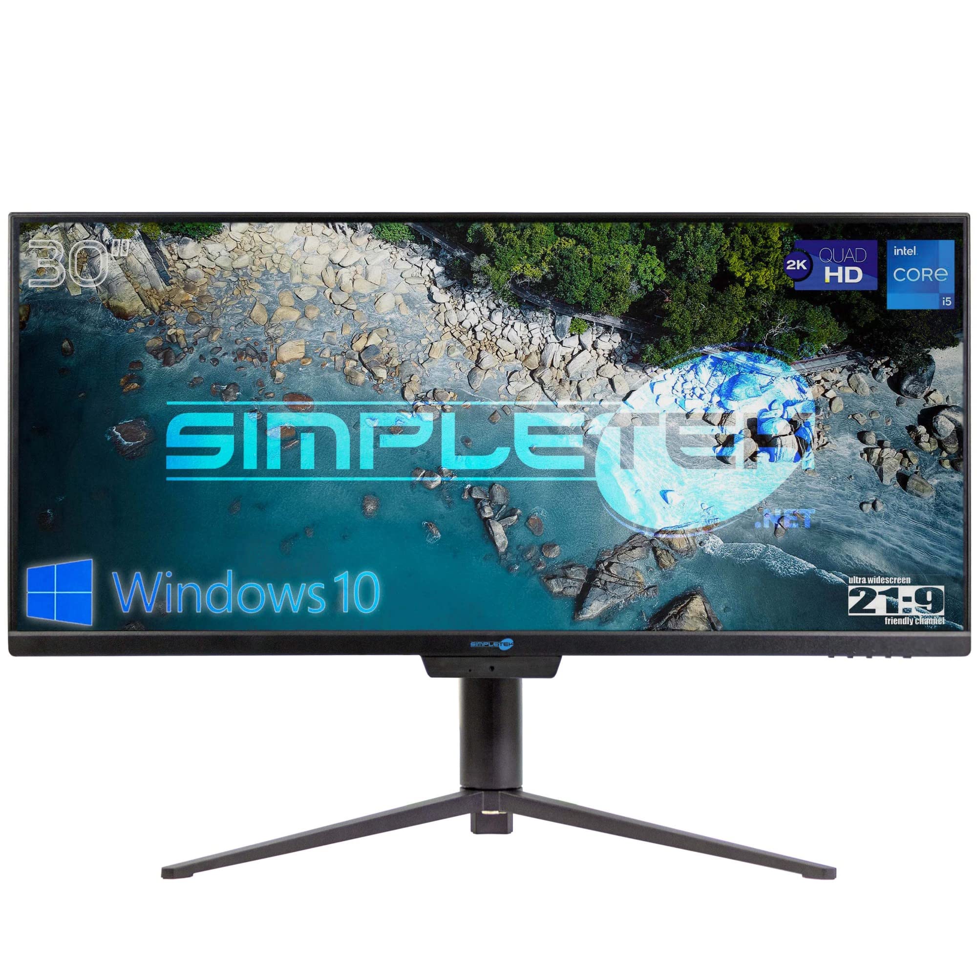 SIMPLETEK All in One 30" Schermo 2K Core i5 4GB SSD 120GB Windows 10 Pro | Ultrawide IPS 21:9 WiFi6 Bluetooth 5 Webcam Integrata PC Desktop Fisso Aio