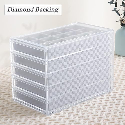 Miniatura 7 de misaya Organizador de aretes de acrílico con 75 ranuras, 5 cajones, organizador de joyas transparente solo para aretes, regalo para mamá, gris