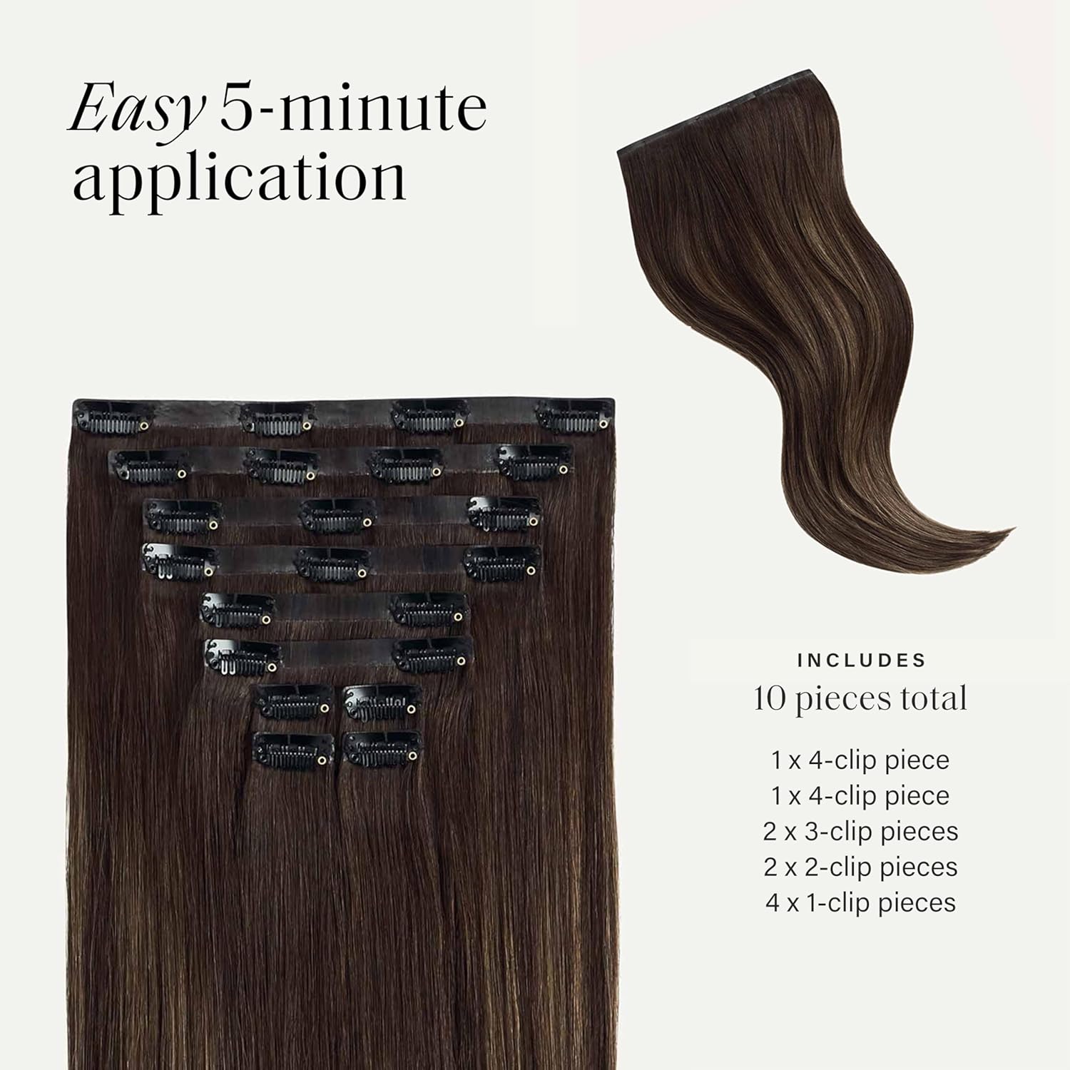 Luxy 100% Remy Human Hair - Seamless Clip-In Hair Extensions - Multi-Dimensional Color for Natural Blending, Adds Volume & Length 240 grams 24" Dark Brown Balayage