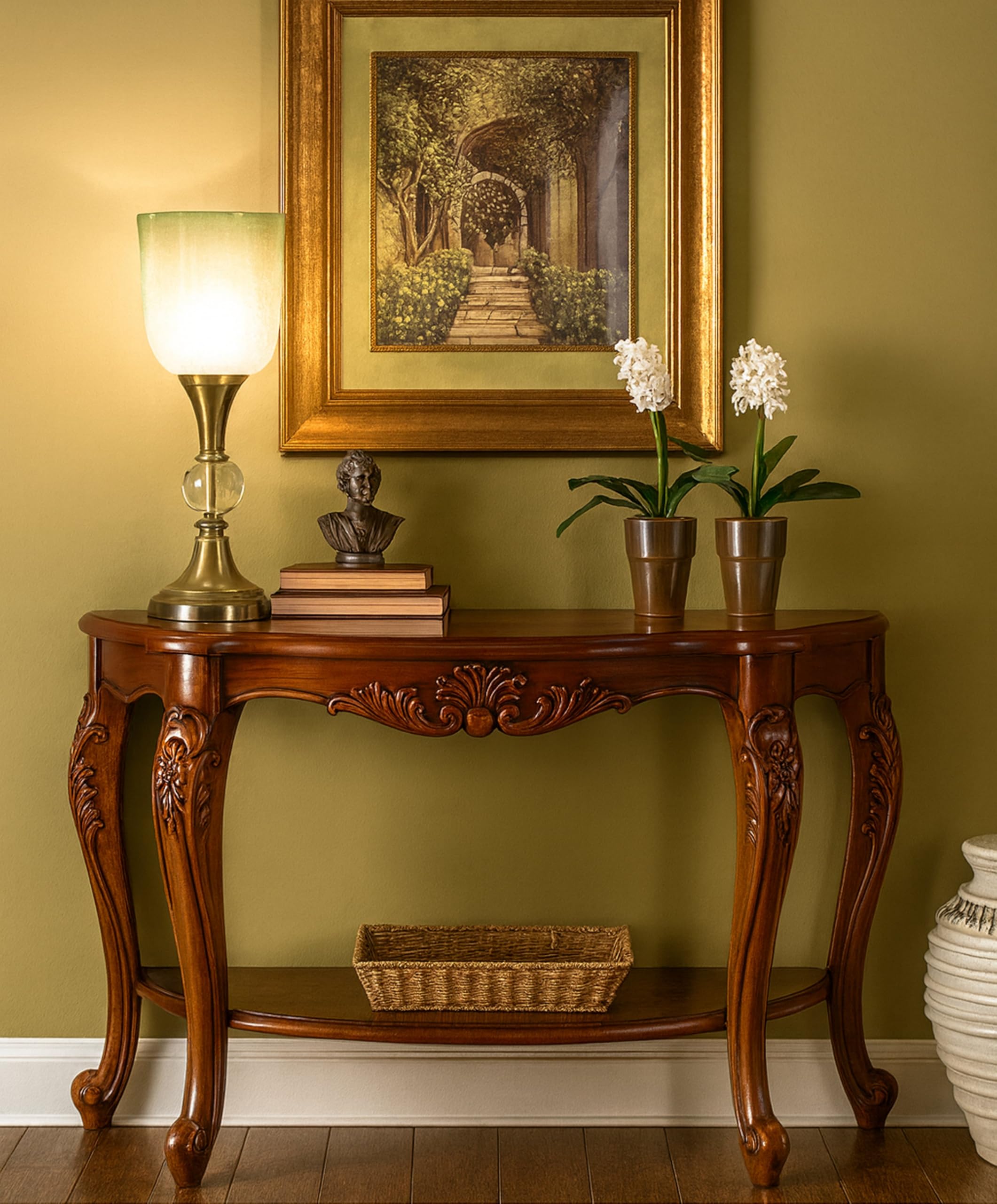 Jangid Handicraft Wooden Half Round Console Table for Living Room, Drawing Room & Office, Side Entrance/Entryway Table | Solid Sheesham Wood | Brown-image-49