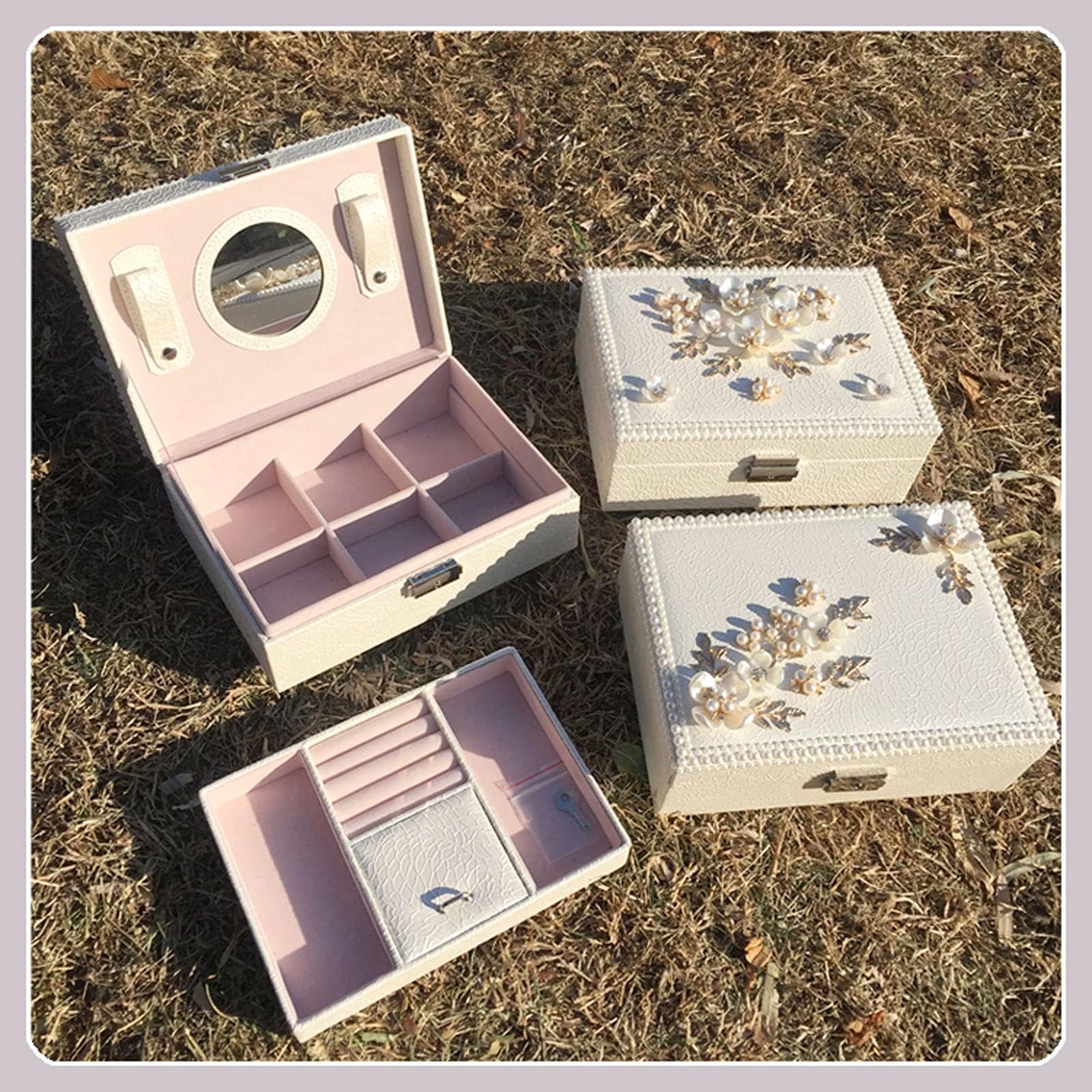 Jewelry Storage Box Creative Simple Pastoral Style Jewelry Box Small Jewelry Storage Box Leather Multilayer with Lock Gift for Woman Jewelry Display Stand