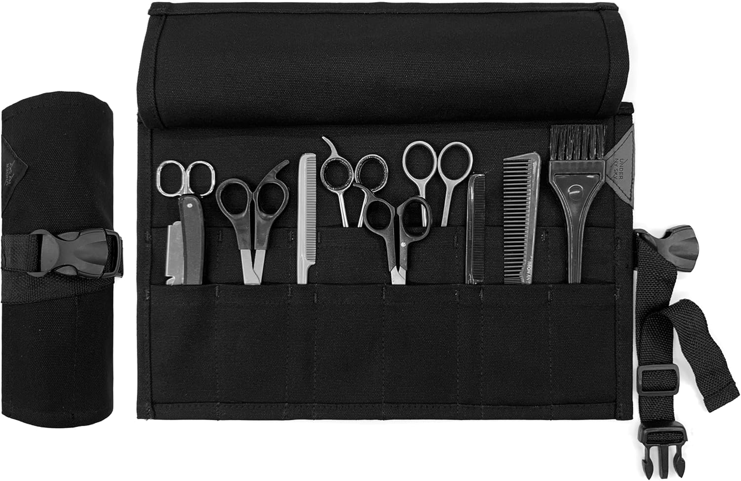 Under NY Sky Salon Scissors Roll Up Holder – Professional Canvas Pouch Case for Hair Stylists, Barbers & Hairdressers – Portable Storage Organizer for Hair Cutting Shears & Salon Tools - Black