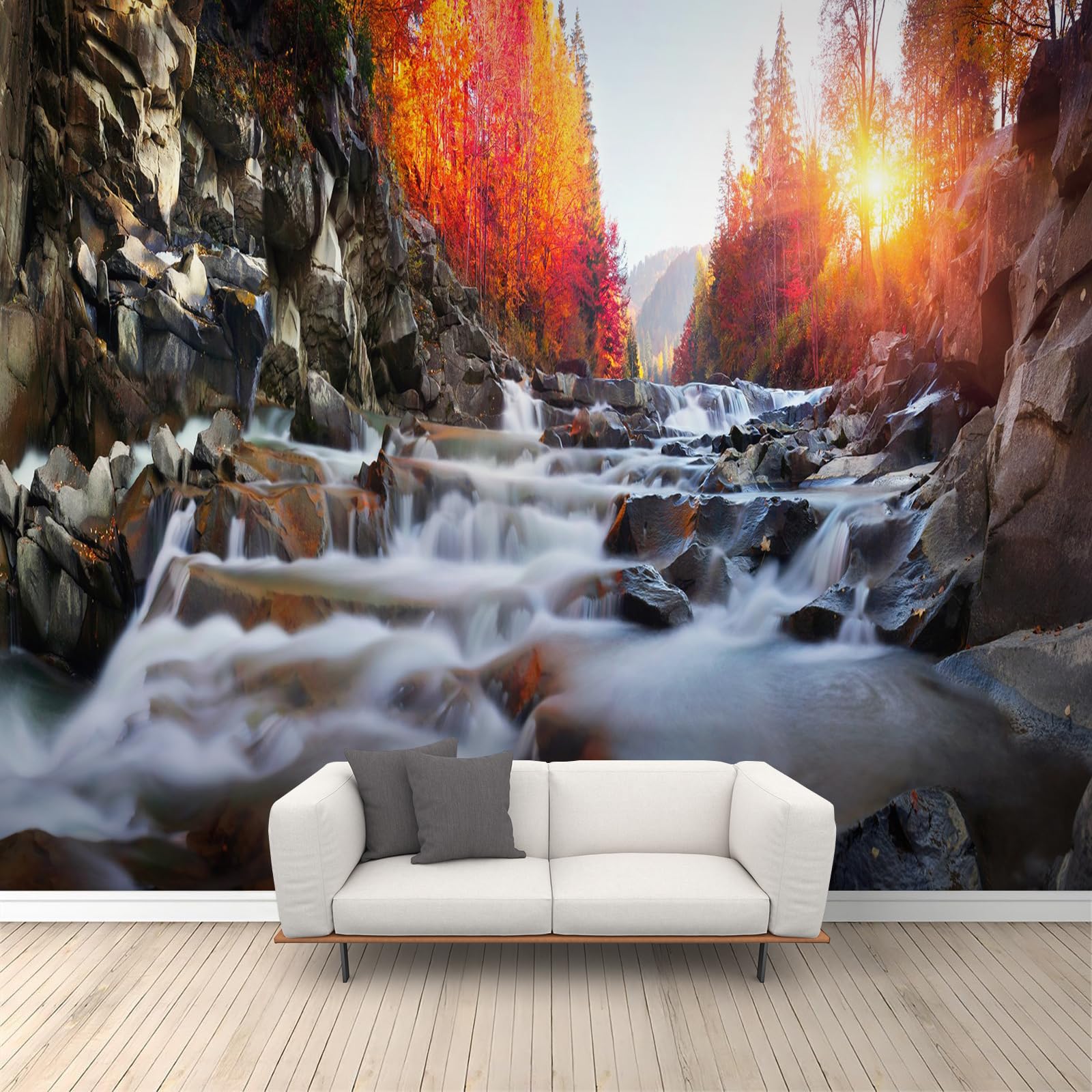 Papier peint mural cascades forêt d'automne 250x175 paysage rural