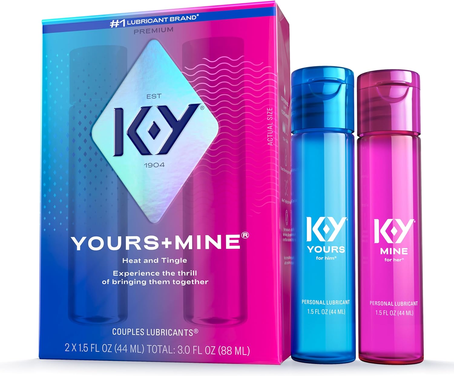 K-Y Yours + Mine Couples Personal Lube, Two Personal Lubricants, Water Based Lube for Women & Glycerin-Based Lube for Men, 2 x 1.5 FL OZ - Amazon product rated Grade A