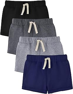 HoeVou Baby Boys Shorts 4-Pack 0-24M | Cotton Knit Pull-On with Adjustable Drawstring Waist & Pockets, Summer Playwear