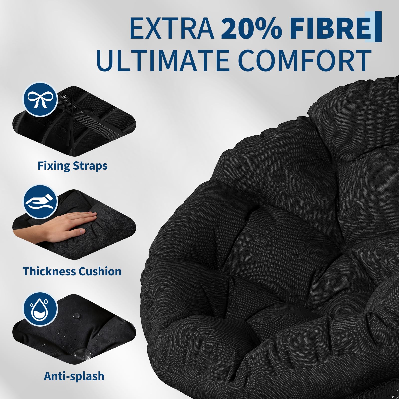 GarveeHome Ergonomischer Papasan Sessel aus Rattan mit dickem Komfortkissen, stabilem Stahlrahmen & 360° Drehfunktion – Perfekt für Wohnzimmer, Schlafzimmer, Leseecke oder Lounge