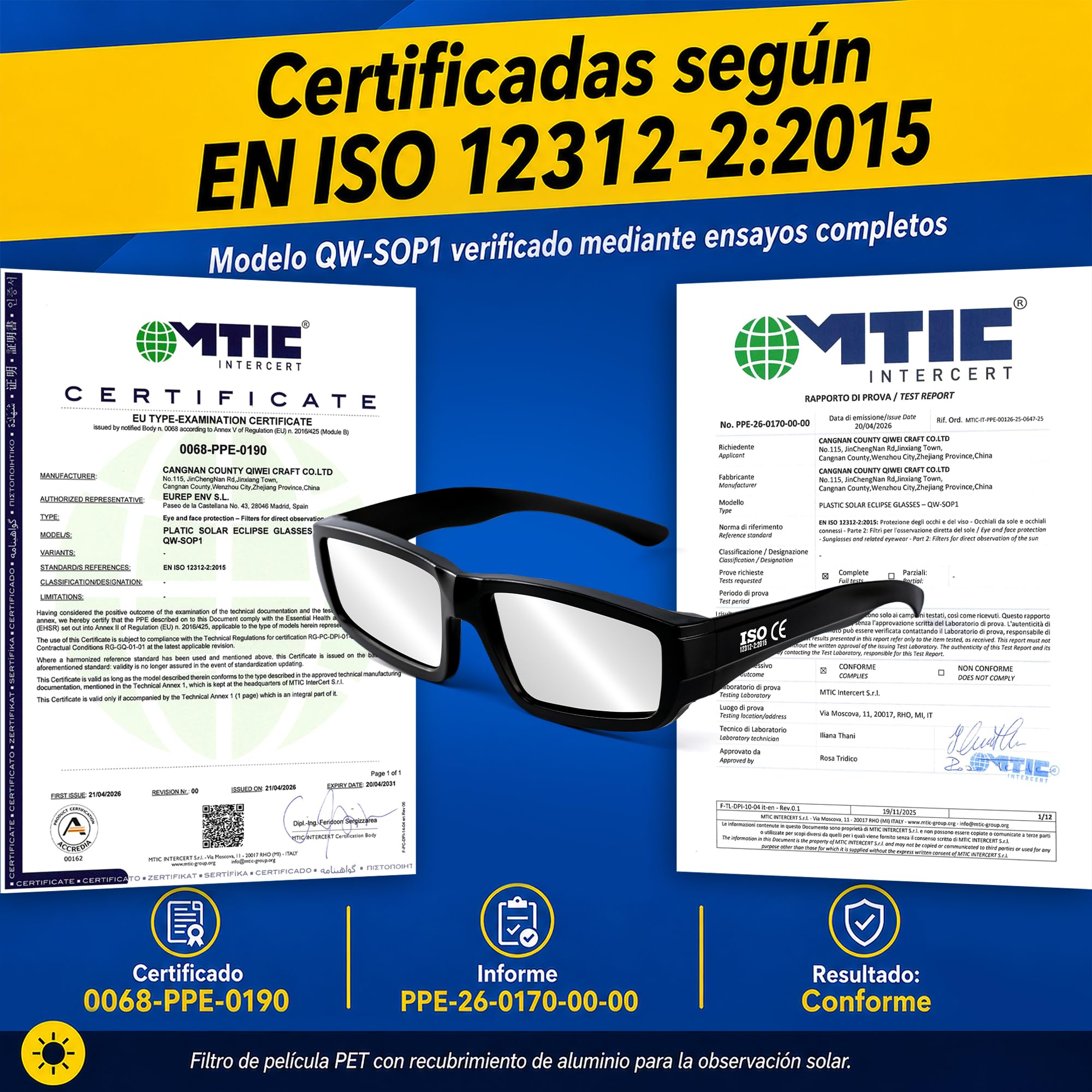 [Lot de 3 lunettes d'éclipse solaires homologuées ISO 12312-2 CE - 2026 - 2026 Lunettes en plastique éclipse solaire sûres certifiées protection premium UV/IR et infrarouge pour adultes et