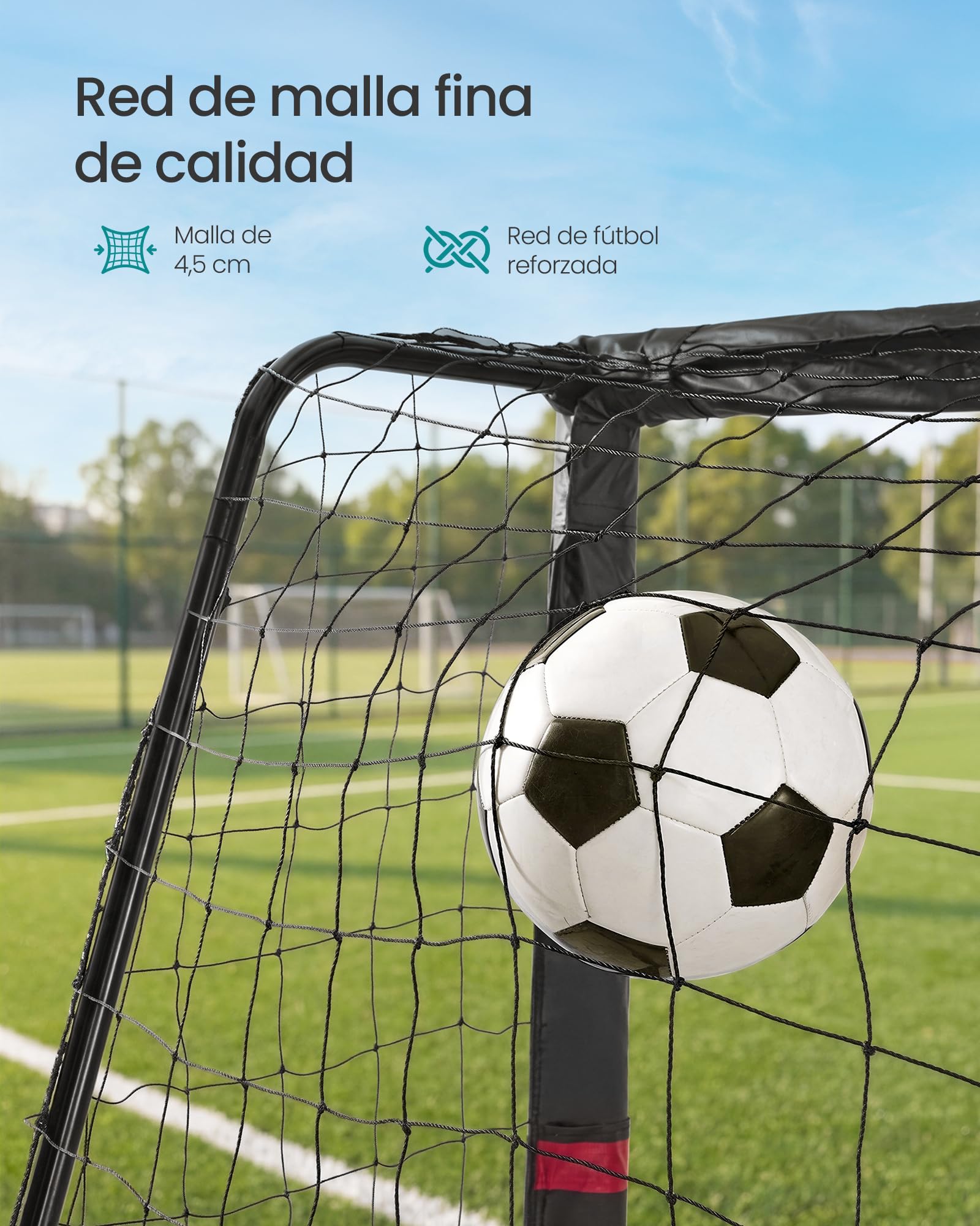 SONGMICS Portería de Fútbol, para Todas Las Edades, de Acero, Red de PE, para Exterior, Jardín, Playa, 85 x 240 x 160 cm, Revestida de Espuma, Negro SZQ240RZ02 - 4