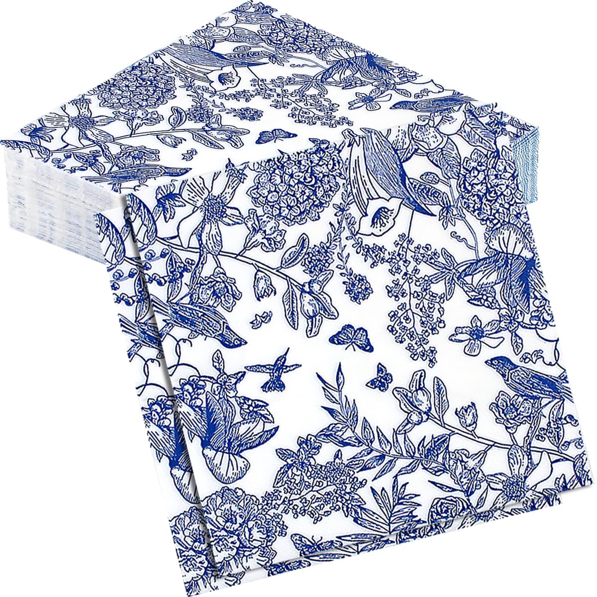 Garegce 40PCS Blue and White Paper Napkins, Floral Serviettes Pattern Paper Napkins, Vintage Celadon Disposable Party Serviettes Pattern, for Weddings Garden Table Decorations, 33x33cm - Blue — image 1