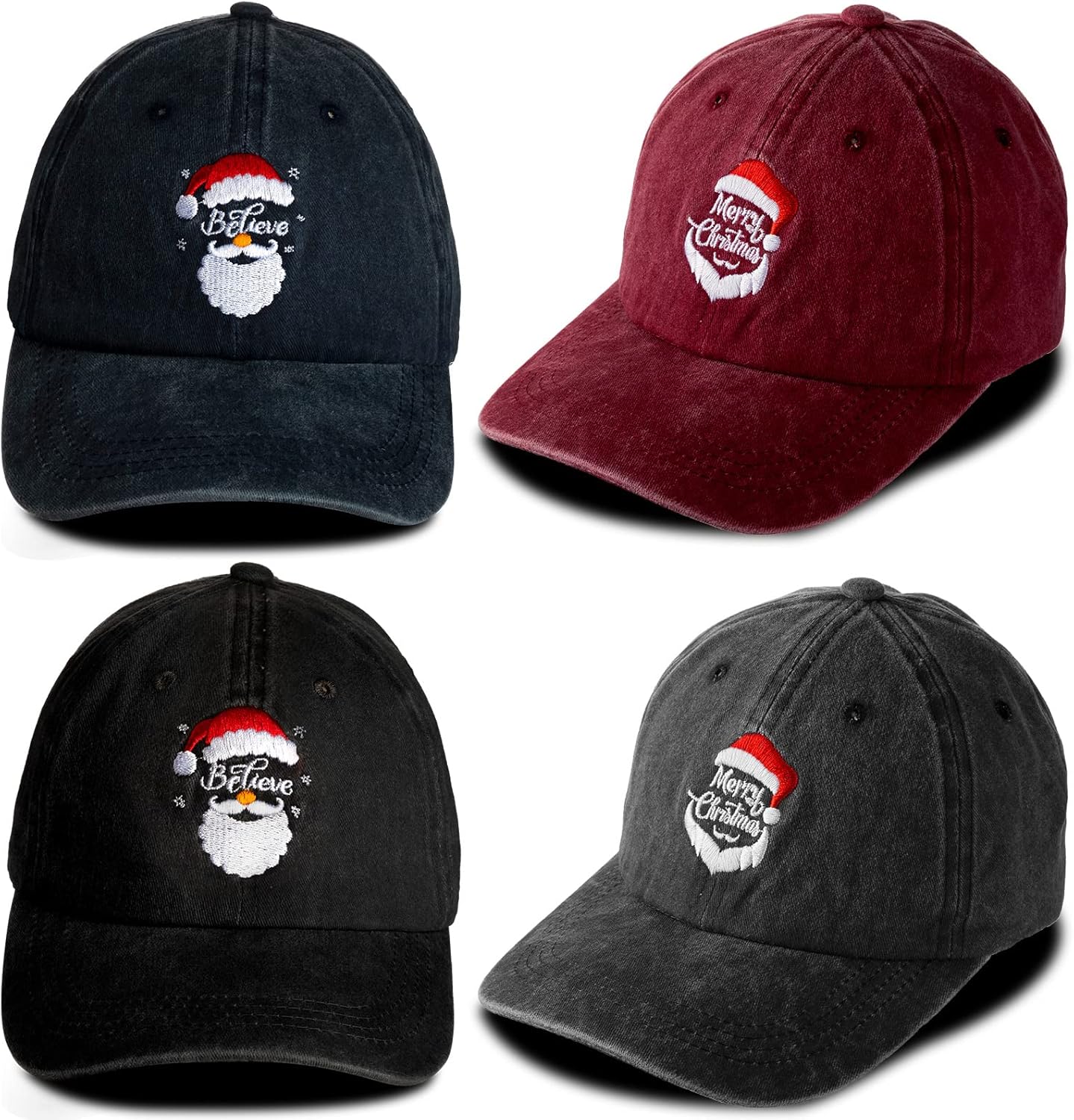 Vabean Christmas Hat Baseball Cap Gift Santa Embroidered Xmas Hat Adjustable Washed Funny Baseball Cap for Men Women