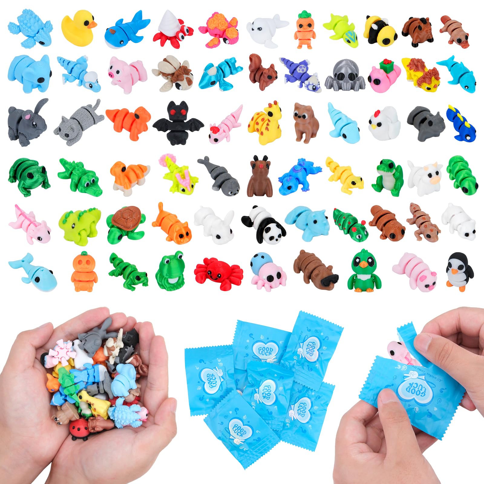 Hysagtek 50Pcs 3D Printed Animals Blind Bag - Mystery Surprise Articulated Mini Animal Figures, Flexible Movable Joint Fidget Toys for Adults, Desk Pets, Party Favours, Classroom Rewards, Desk Decor