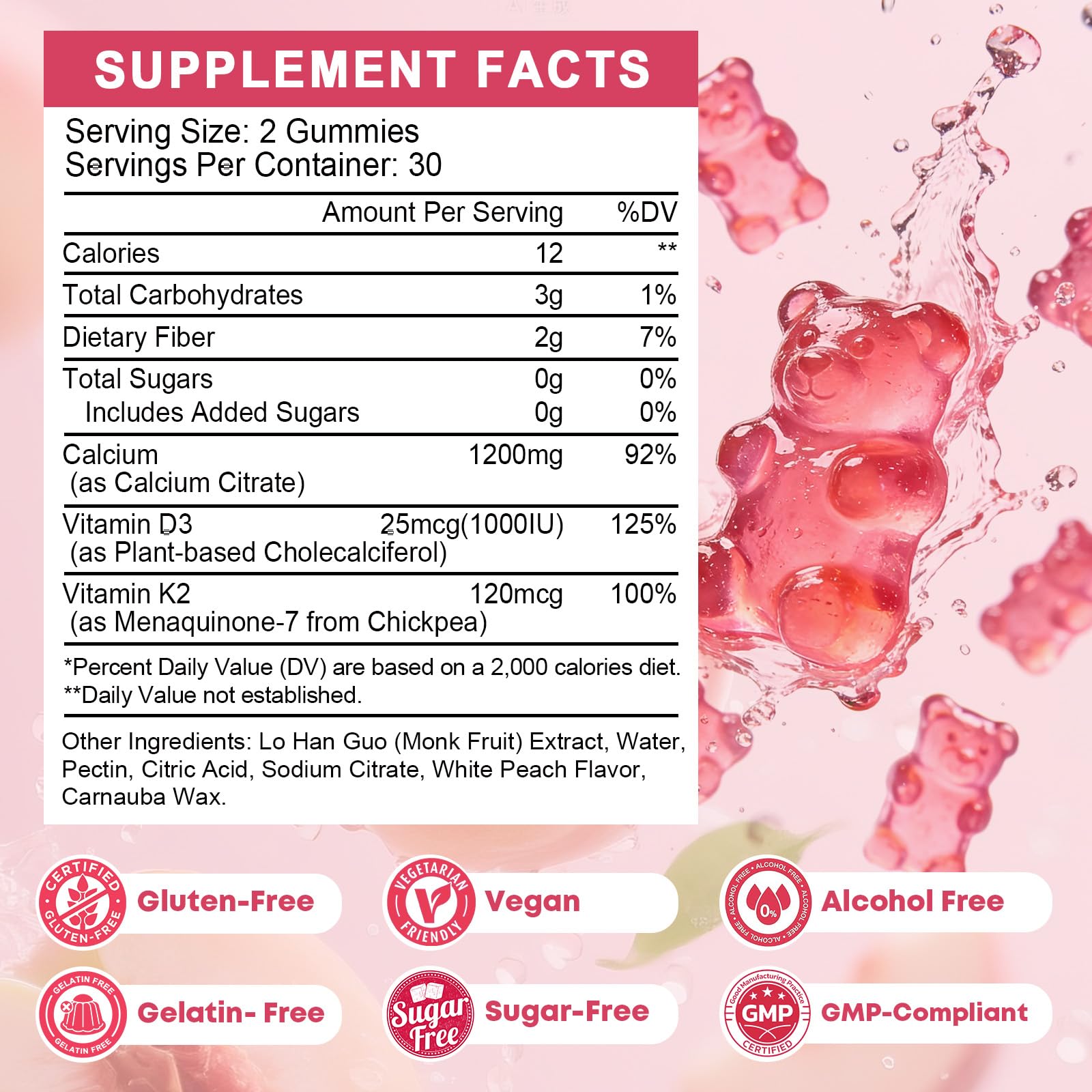 (2 Pack) Sugar Free Calcium Citrate with D3 Gummies for Women 50+, Vegan — Amazon image 2