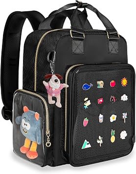 Ita Backpack Pin Display Bag with Inserts for Pins, Cute Ita Bag for Anime Cosplay and Concert, Black Patent Design