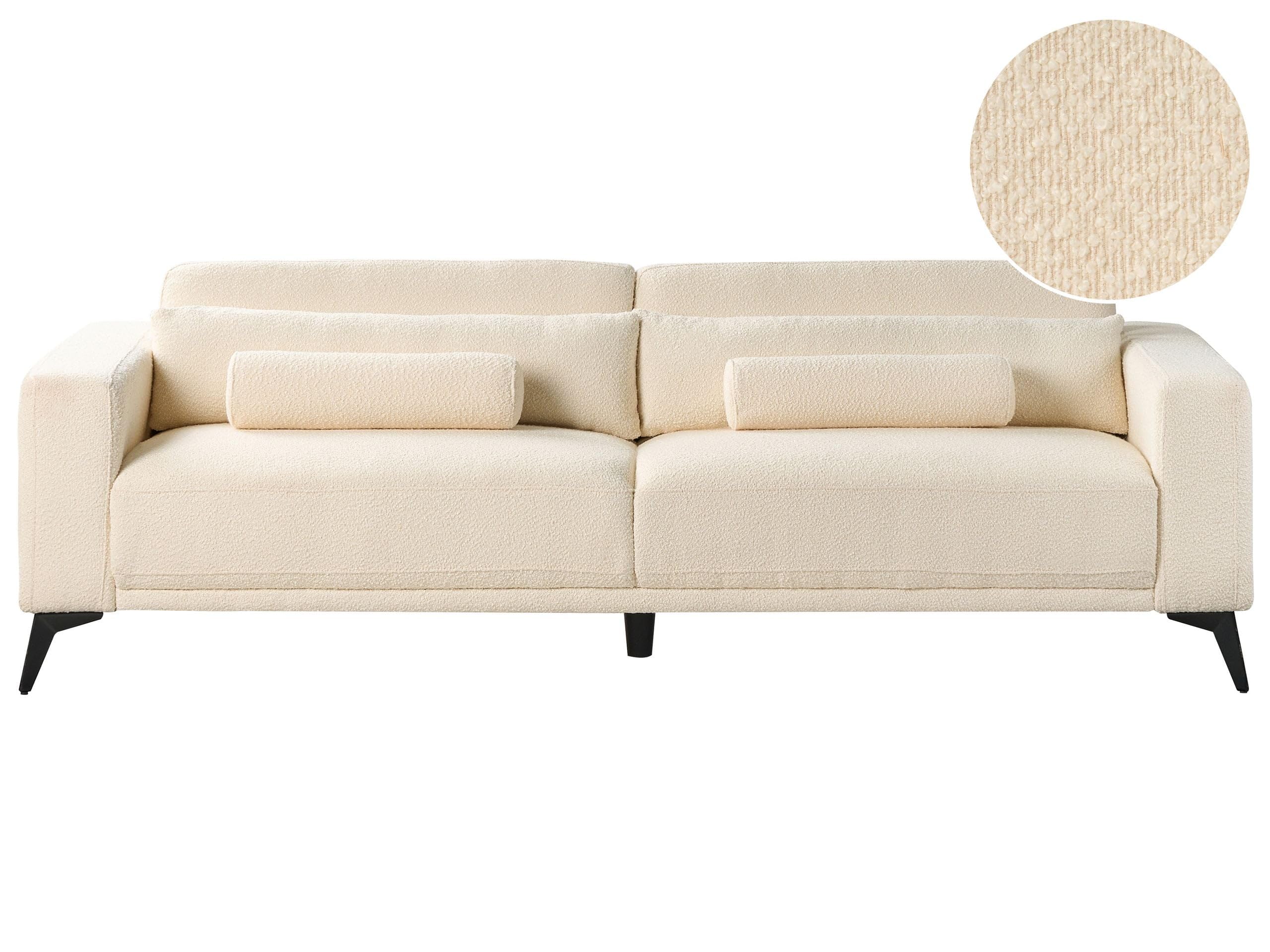 Beliani Sofa Bouclé Stoff Creme weiß 3-Sitzer gepolstert verstellbare Rückenlehne Ange