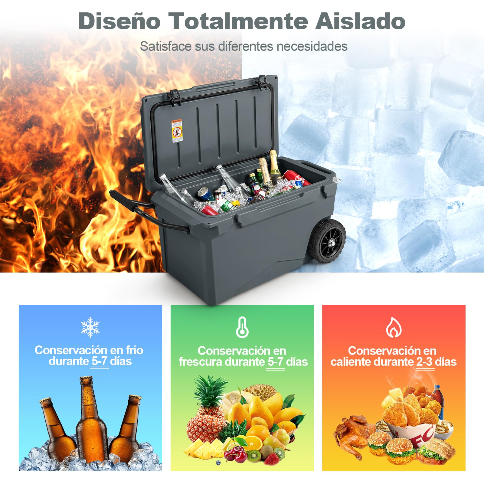 COSTWAY Enfriador Rotomoldeado, Hielera Portátil con Portavasos Integrados, Abridor de Botellas, Retención de Hielo Durante 5-7 Días, a Prueba de Fugas para Camping, Picnic, Pesca