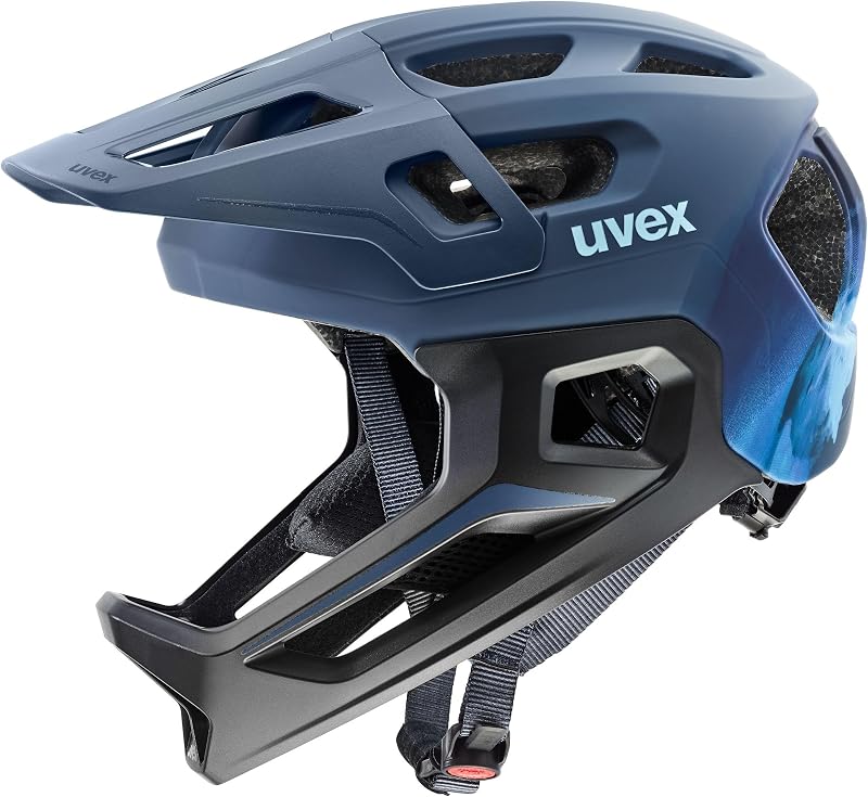 Cască de ciclism full-face pentru copii Uvex React Jr., Dusk Blue mat, circumferință cap 52-56 cm, carcasă din policarbonat cu miez EPS, cu reglare individuală a dimensiunii