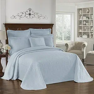 King Charles Modern Farmhouse Floral Matelasse Bedspread, 100% Cotton Breathable Bedding, Full/Queen, Blue