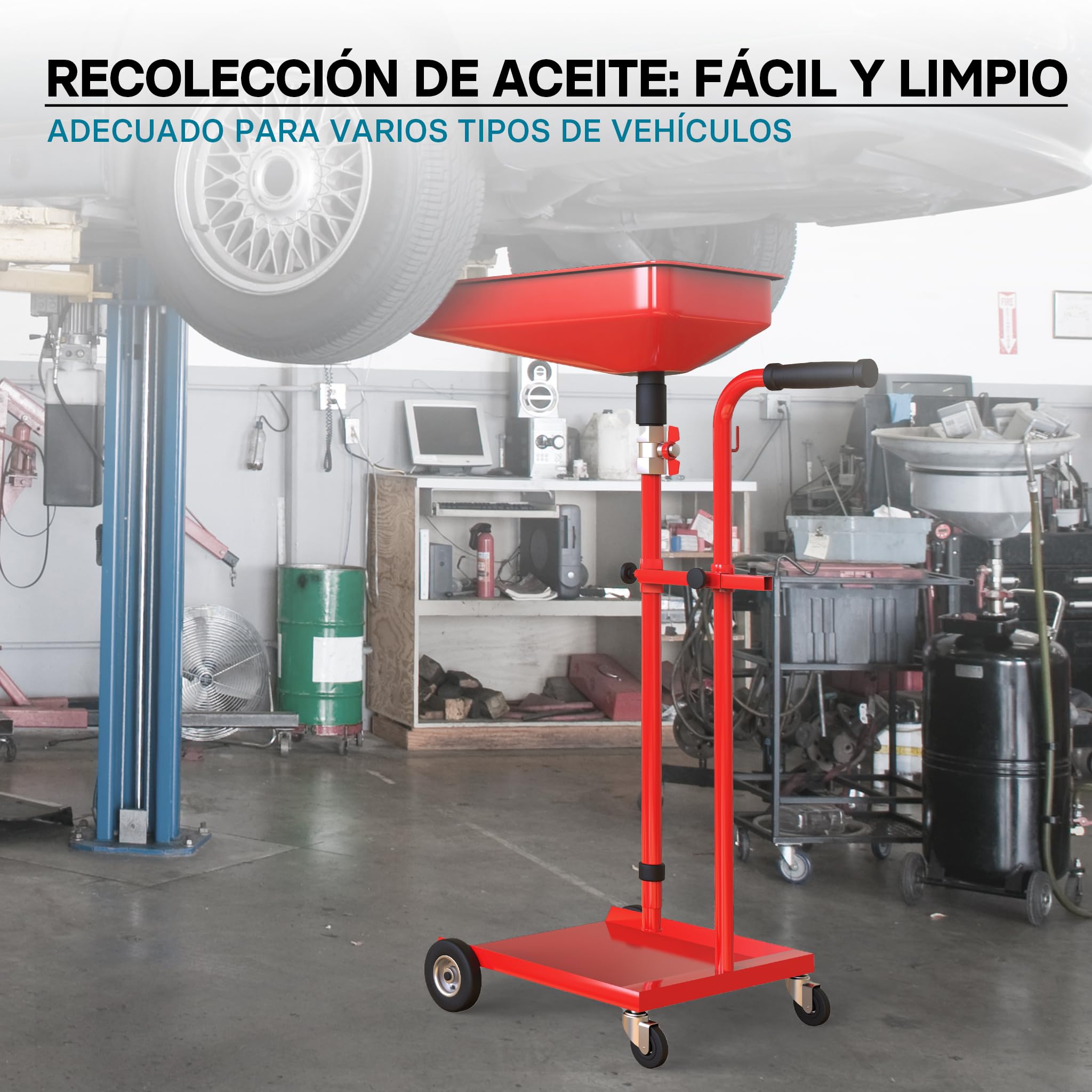 Wiltec Carro recogedor de aceite recolector para aceite usado con embudo ajustable en altura extractor